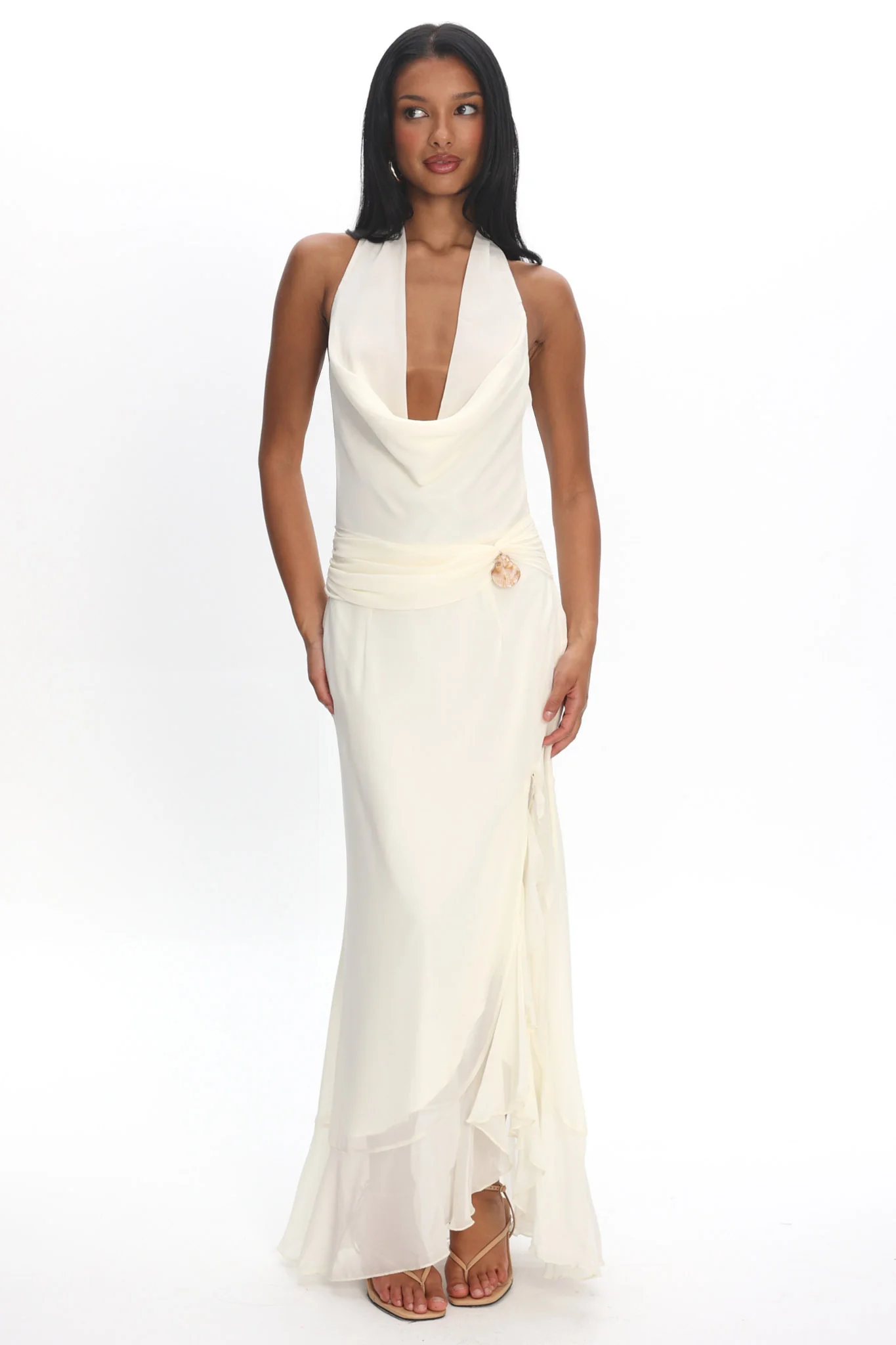 Logen Cowl Halterneck Maxi Dress Eggshell - Image 2