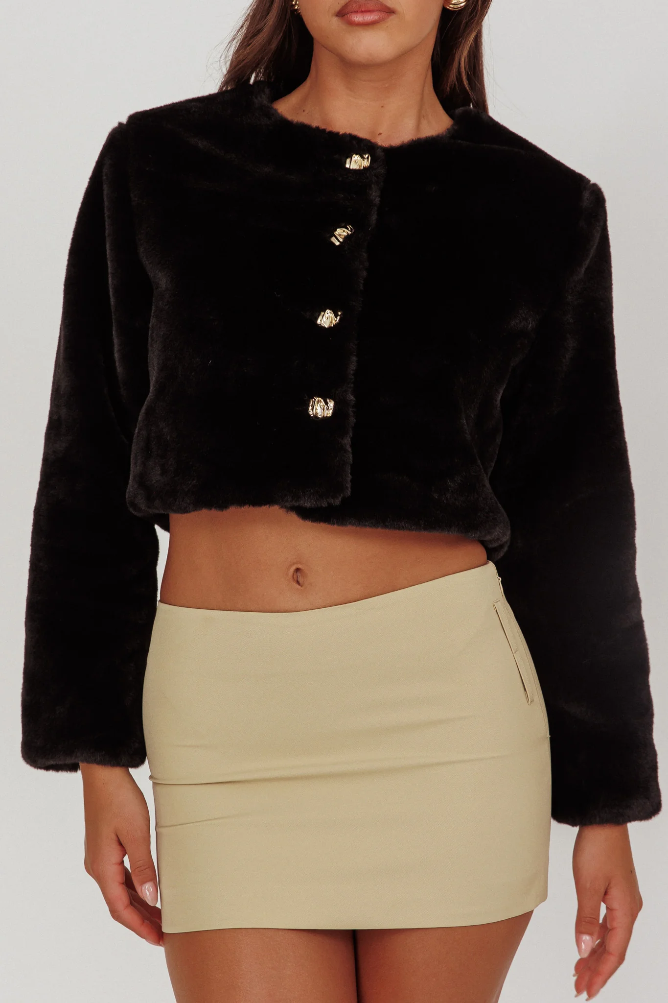 London Day Faux Fur Crop Jacket Black - Image 3