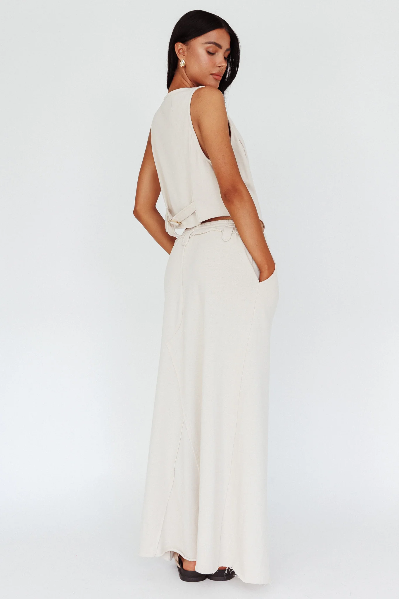 Long Awaited Faux Placket Maxi Skirt Seashell - Image 3