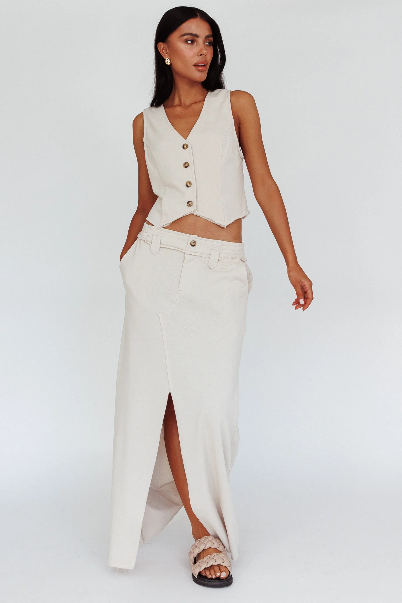 Long Awaited Faux Placket Maxi Skirt Seashell - Image 4