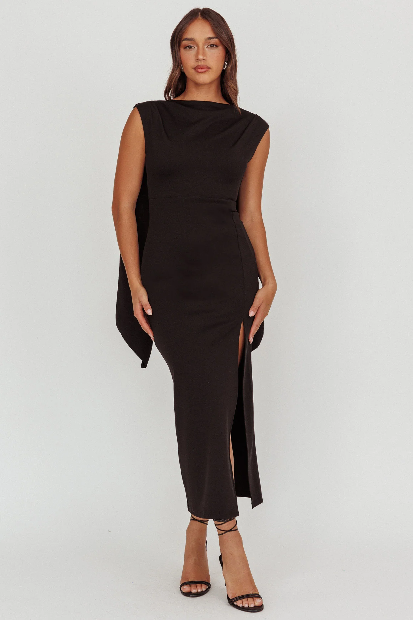 Looks Of Love Shoulder Sash Maxi Dress Black - Image 5