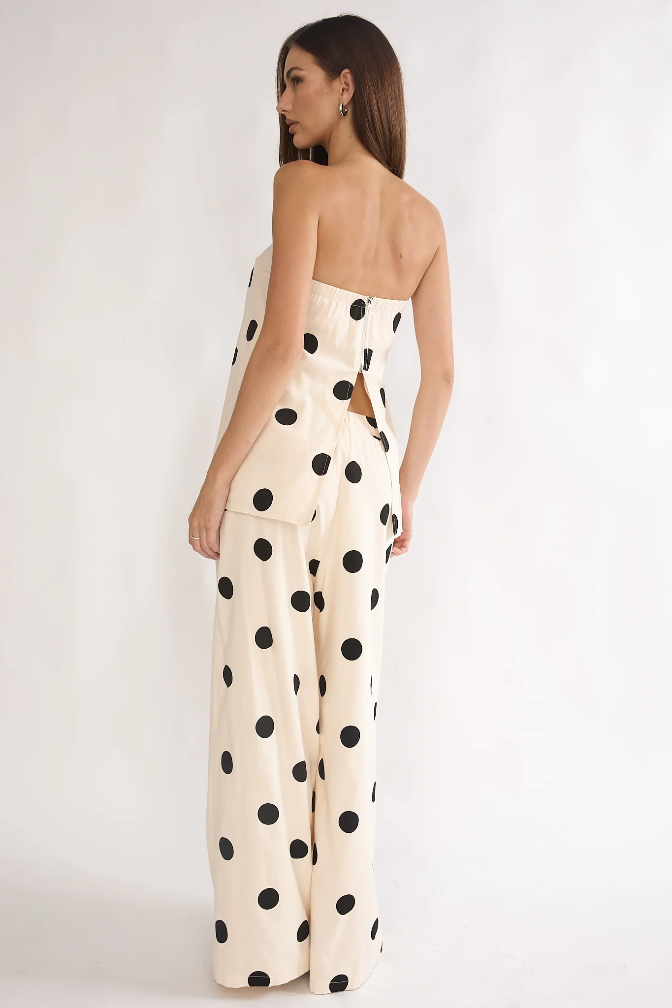 Loraya Wide Leg Pleat Pants Polka Dot Beige/Black - Image 3