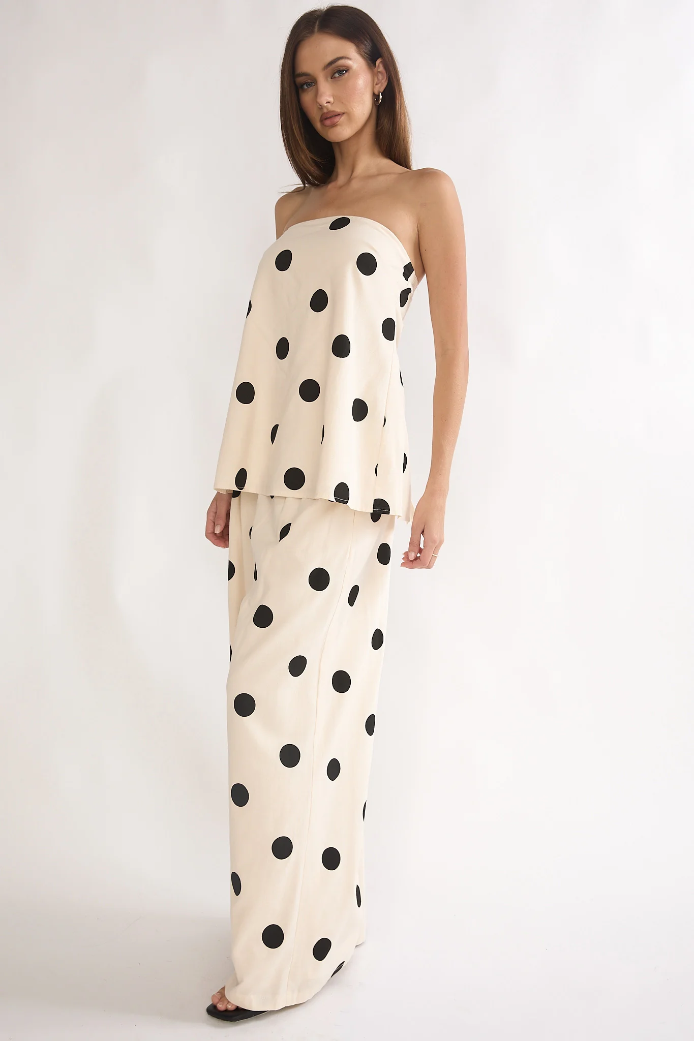 Loraya Wide Leg Pleat Pants Polka Dot Beige/Black - Image 6