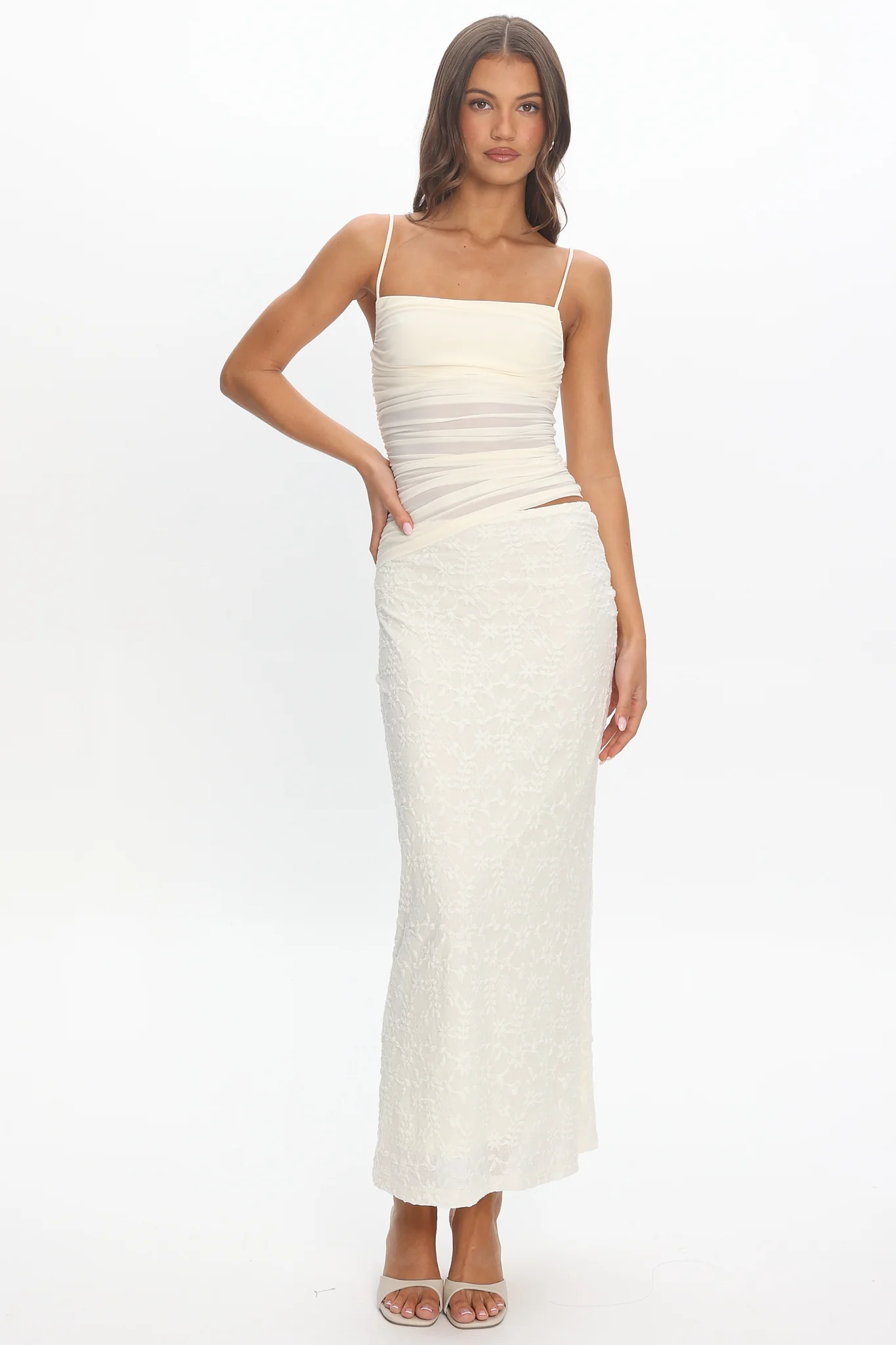 Lorely Cami Strap Mesh Maxi Dress Cream - Image 2