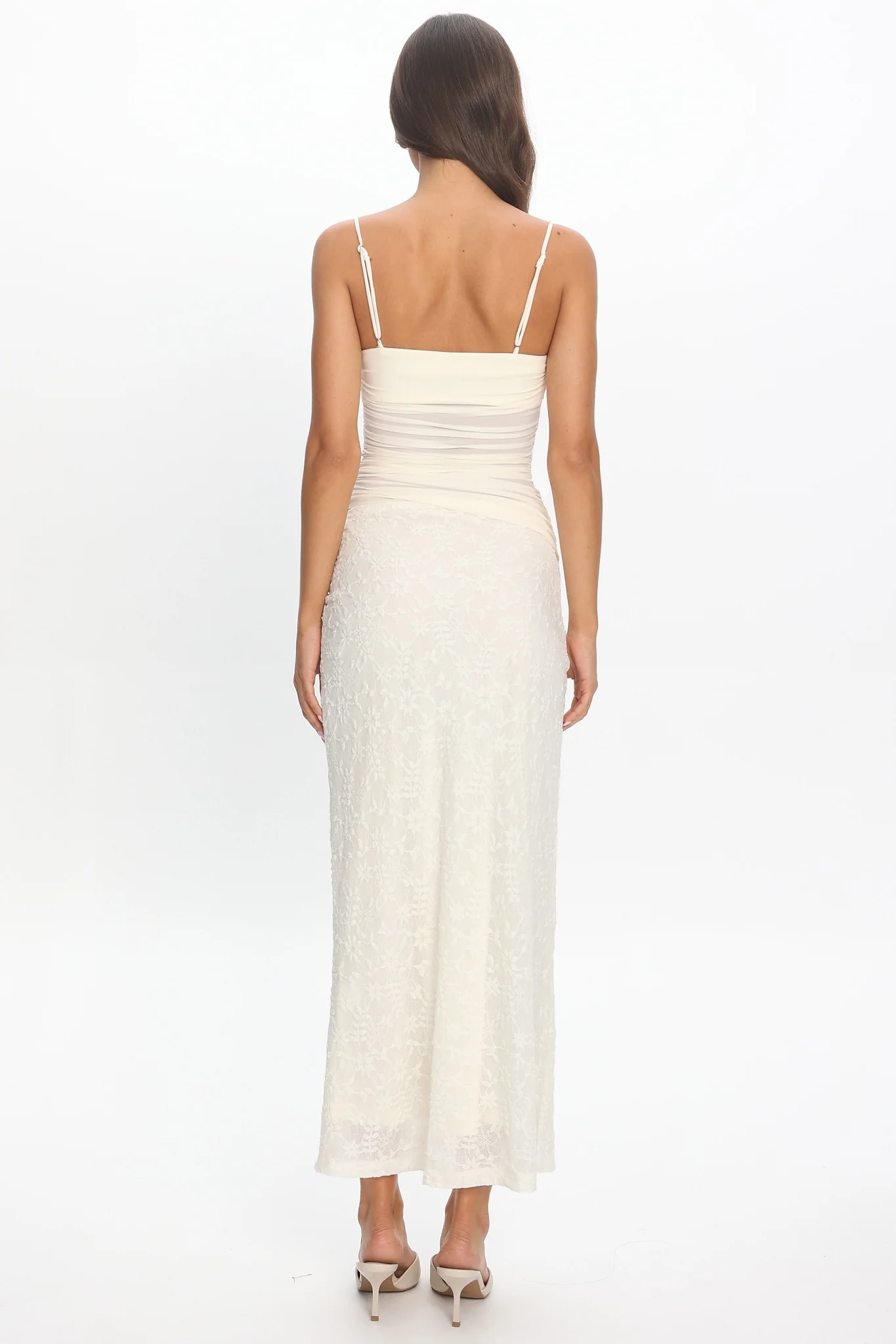 Lorely Cami Strap Mesh Maxi Dress Cream - Image 3