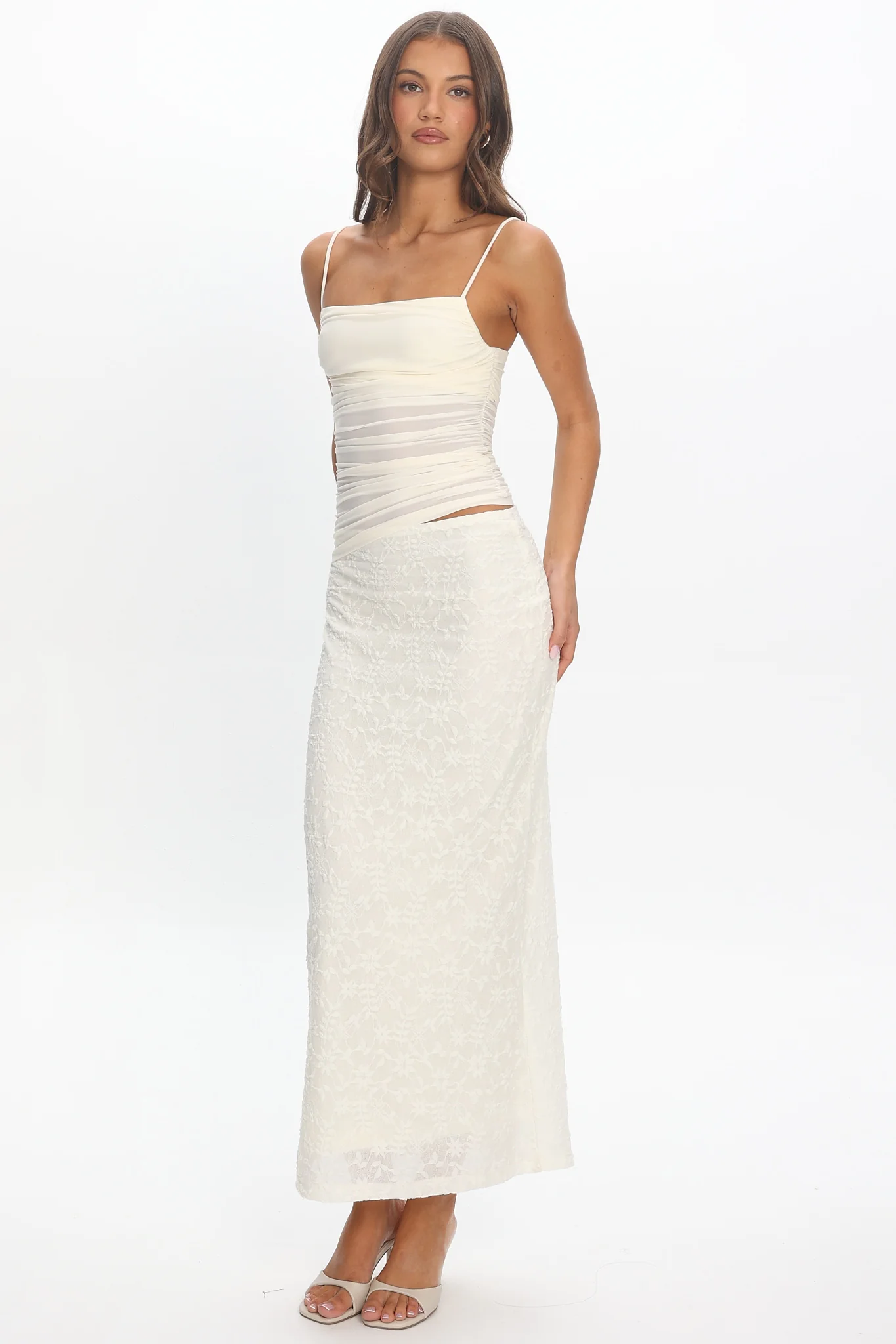 Lorely Cami Strap Mesh Maxi Dress Cream - Image 5