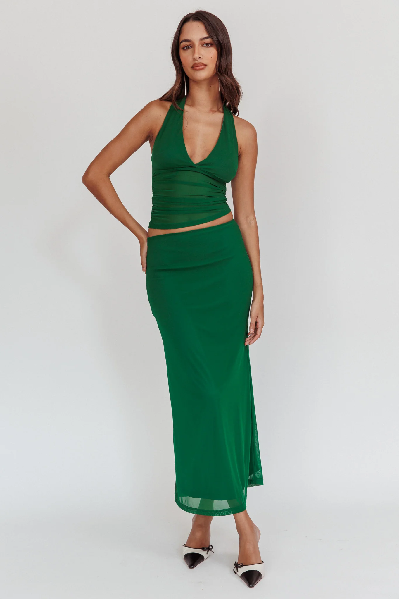 Lorely Mesh Maxi Skirt Forest Green - Image 2