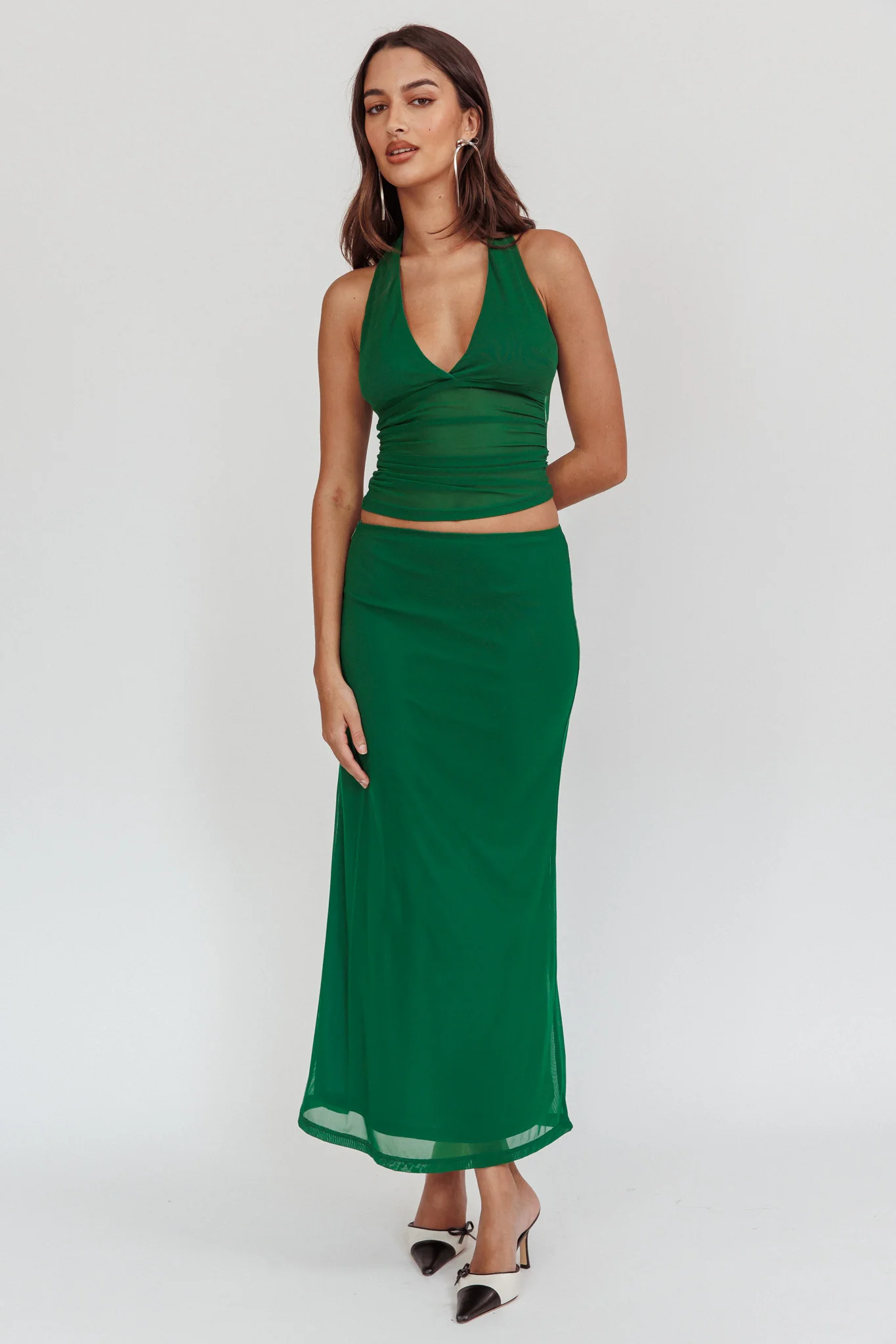 Lorely Mesh Maxi Skirt Forest Green - Image 4