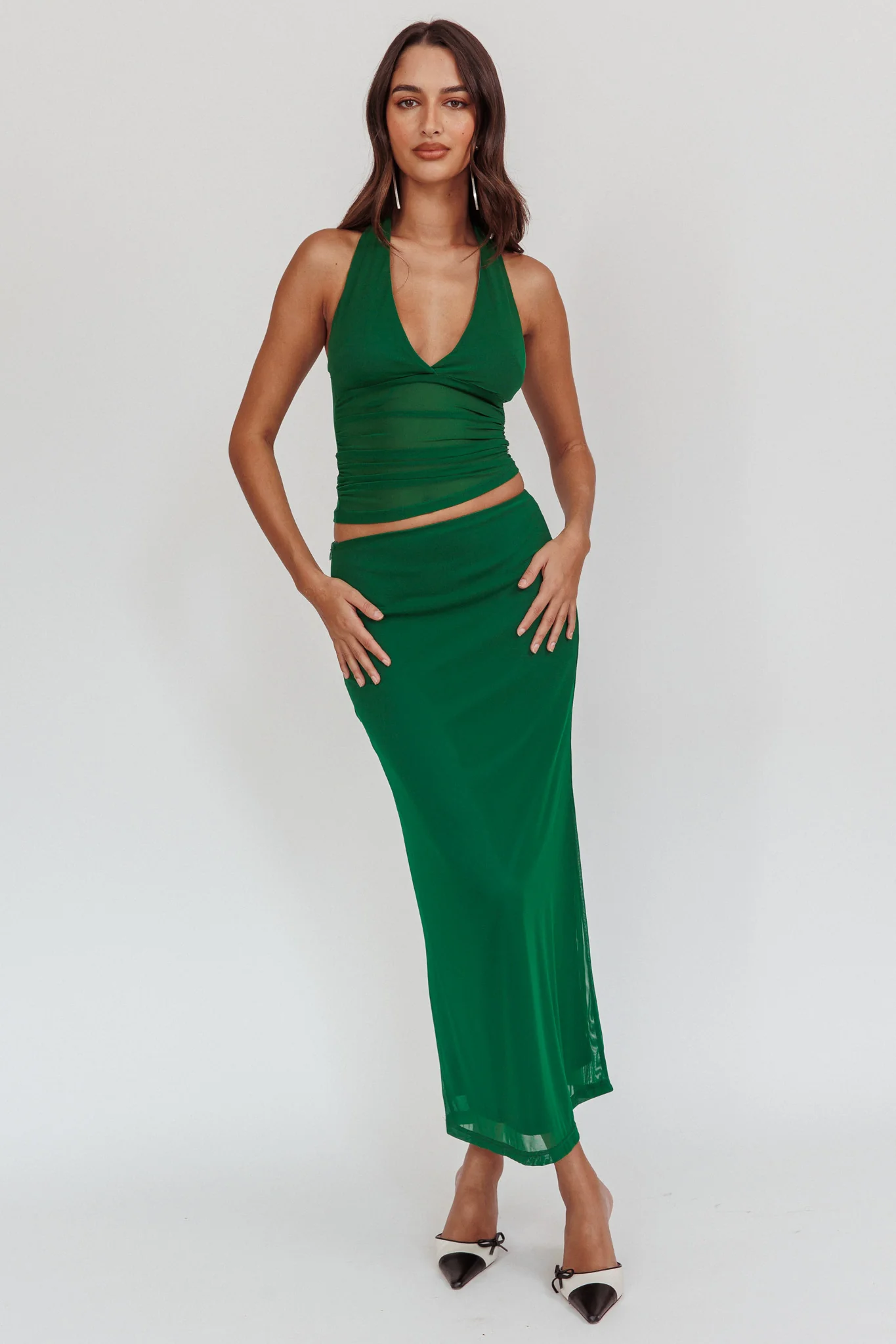Lorely Mesh Maxi Skirt Forest Green - Image 5