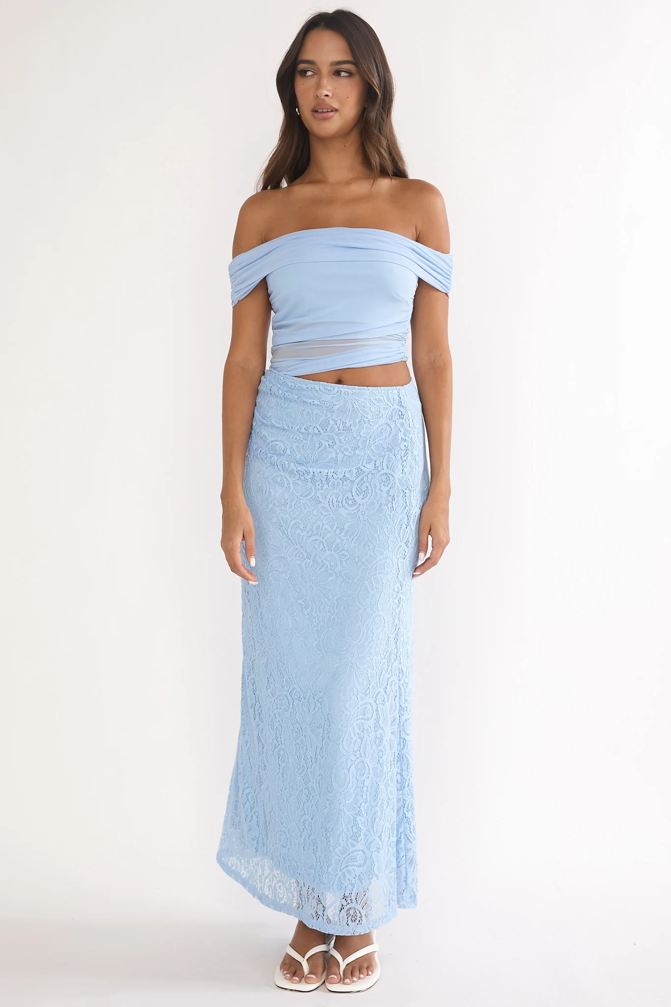 Lorely Off-Shoulder Lace Maxi Dress Blue - Image 3