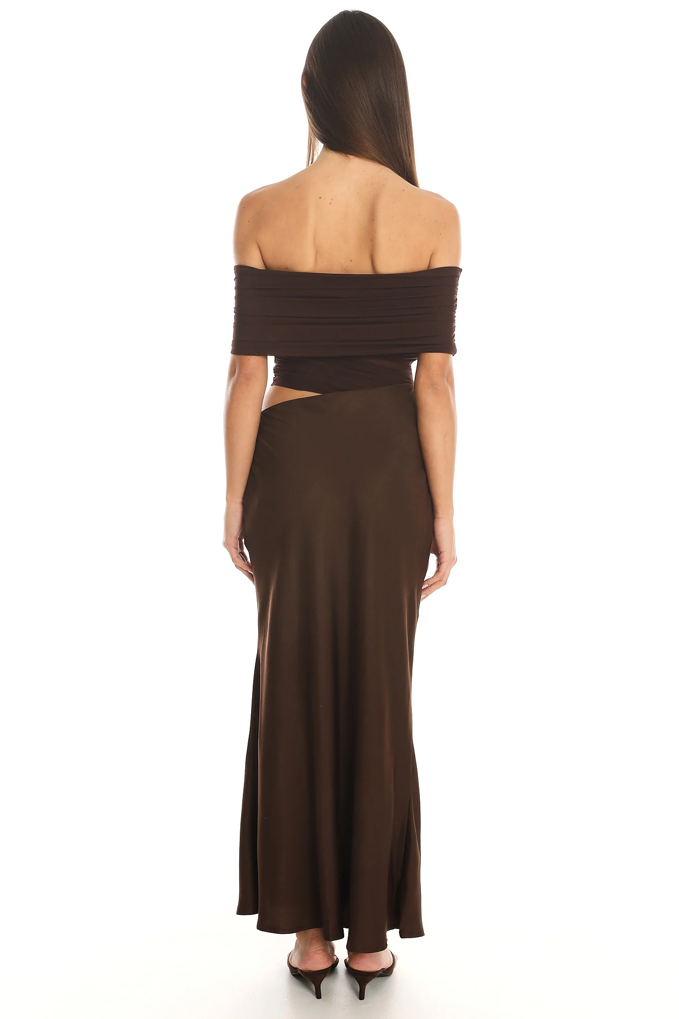 Lorely Off-Shoulder Midi Dress Chocolate - Image 3