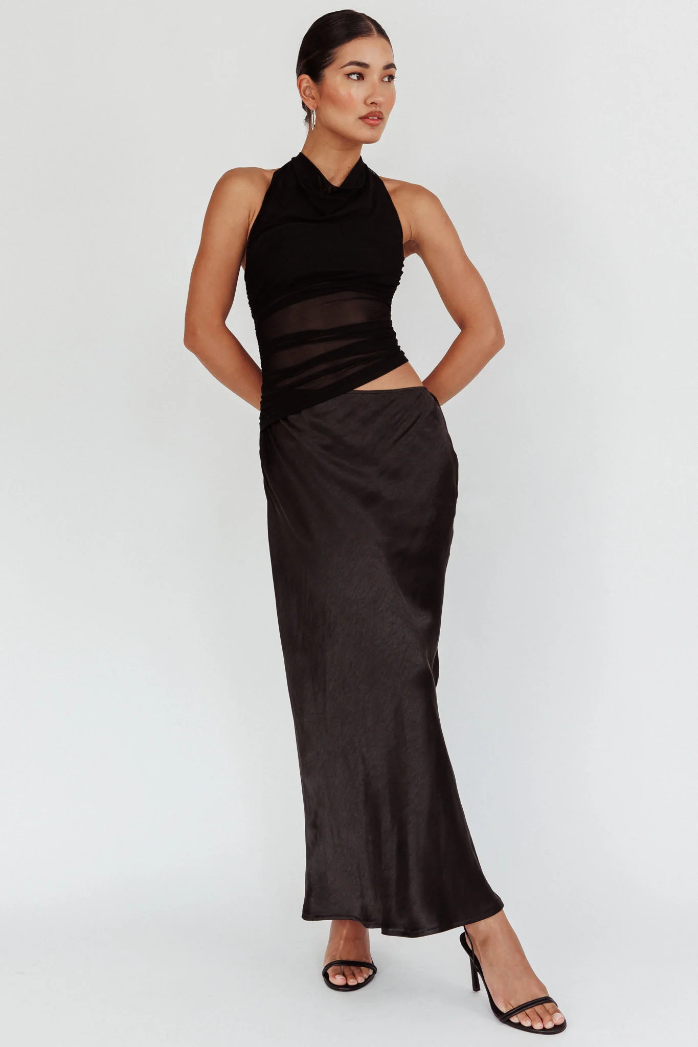 Lorely Ruched Bodice Halterneck Maxi Dress Black - Image 3