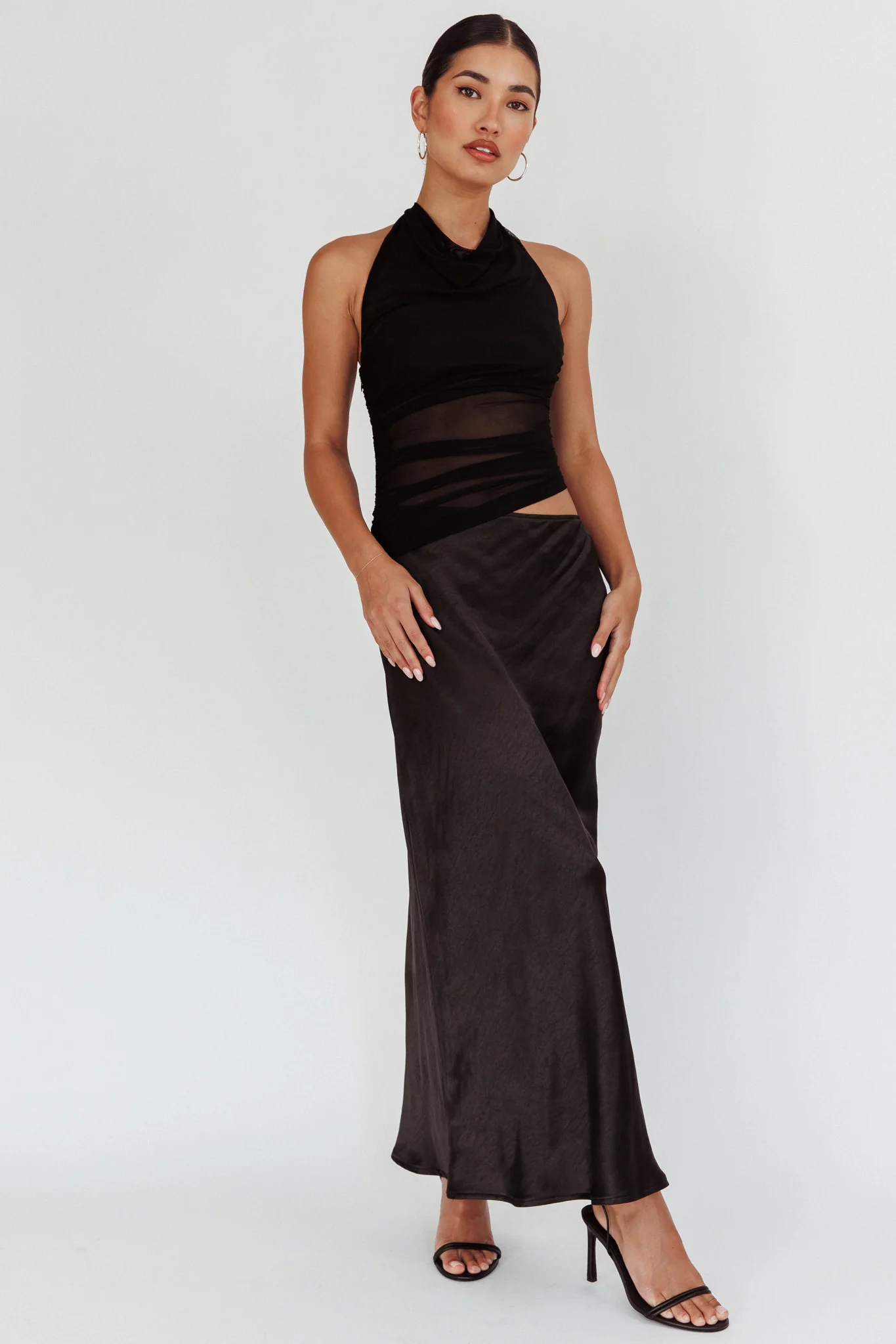 Lorely Ruched Bodice Halterneck Maxi Dress Black - Image 5