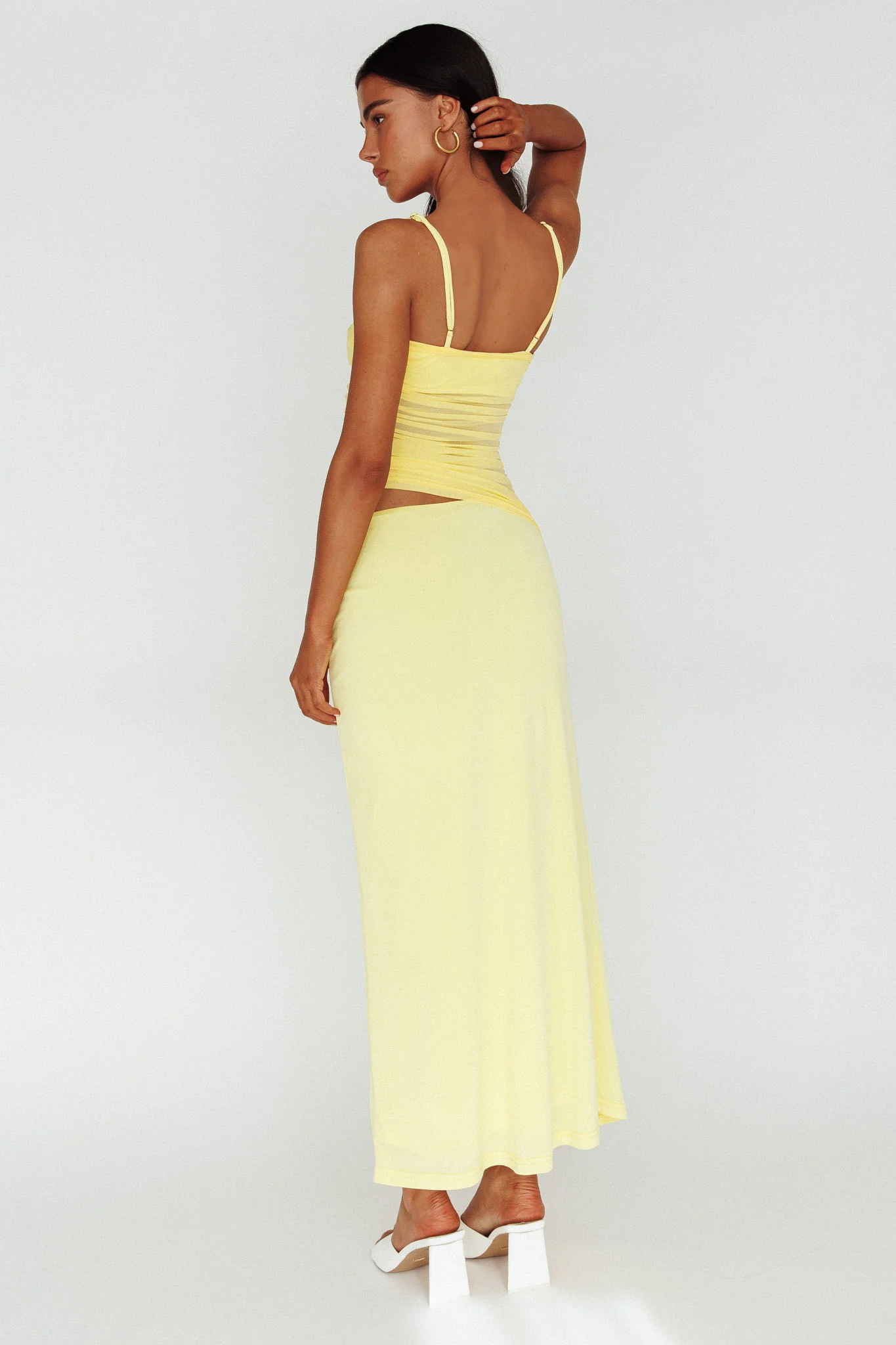 Lorely Ruched Bodice Midi Dress Yellow - Image 2