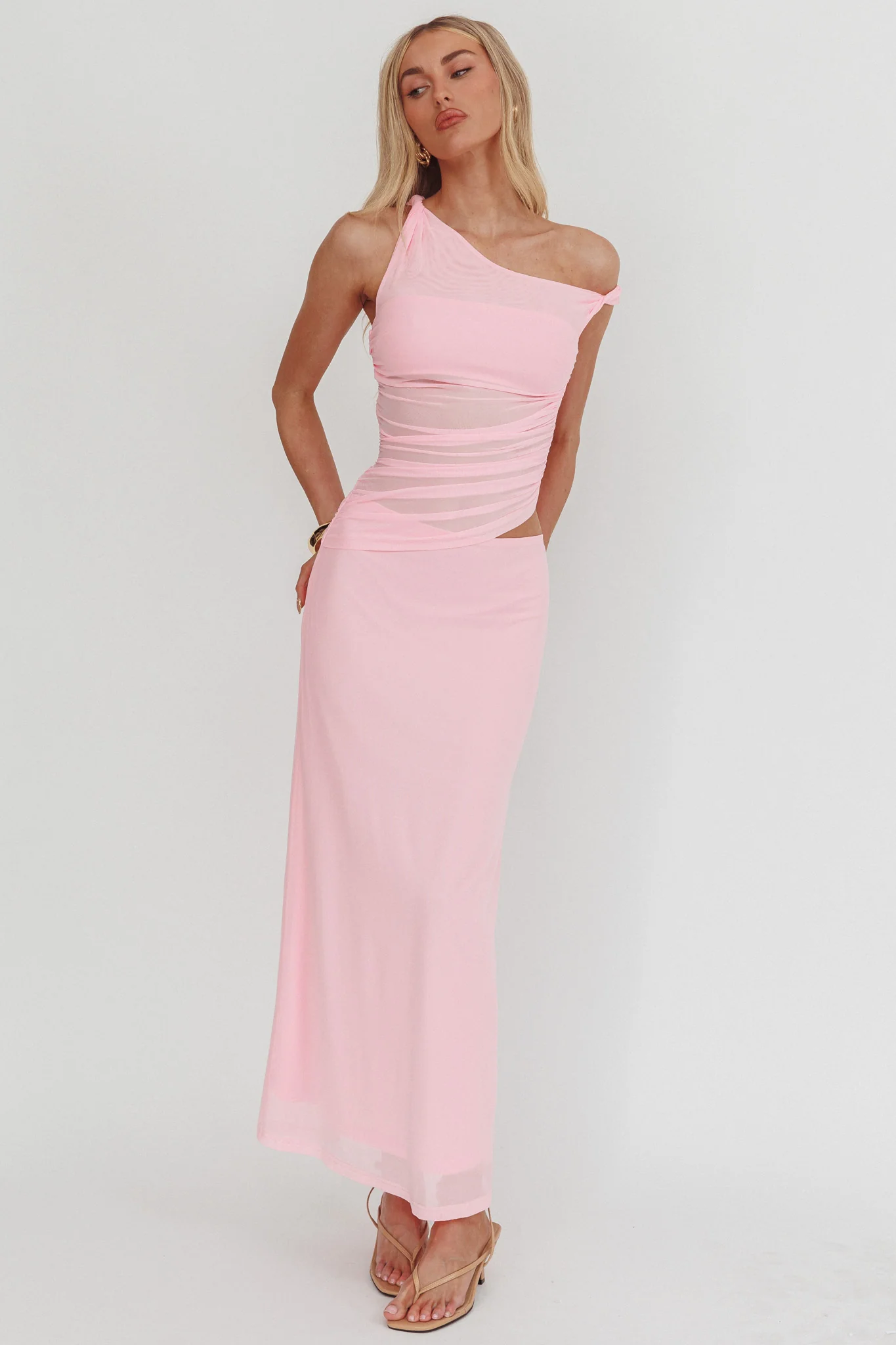 Lorely Ruched Bodice Twist Strap Maxi Dress Pink - Image 5
