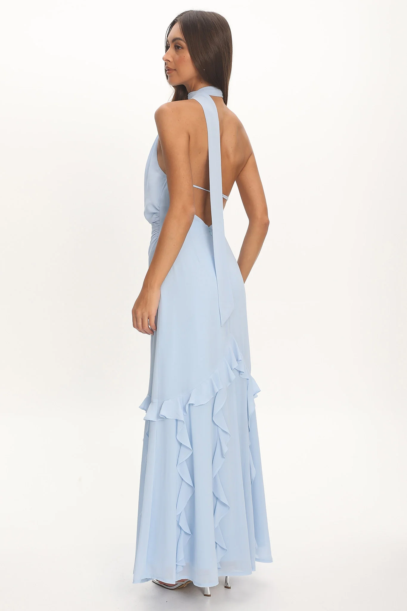 Lorielle One-Shoulder Ruffle Trim Maxi Dress Blue - Image 2