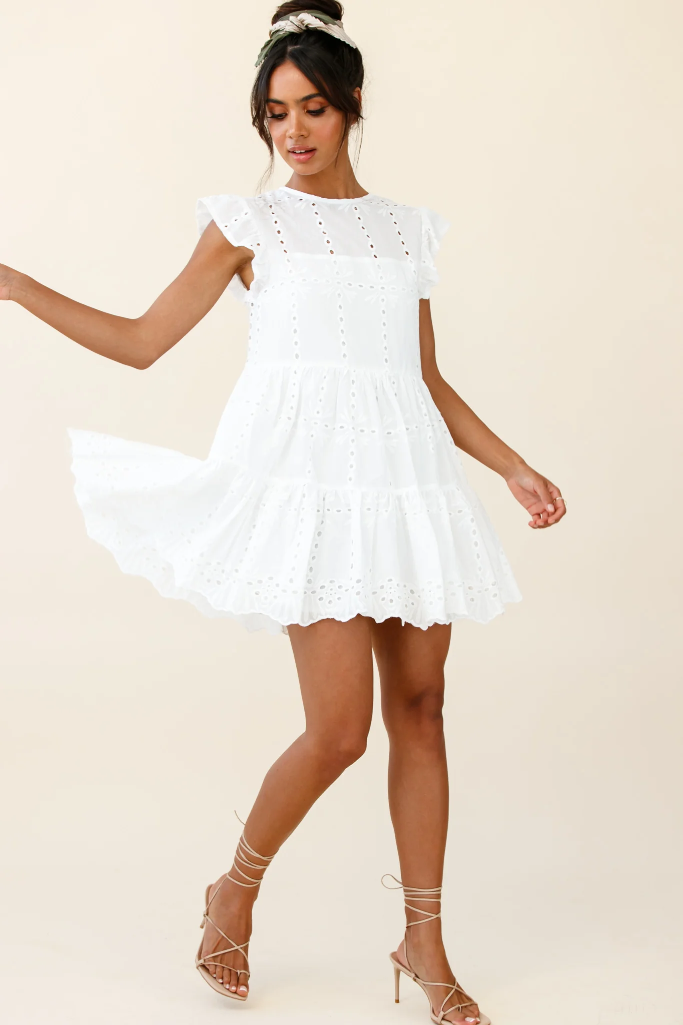 Louise Cap Sleeve Eyelet Embroidery Dress White - Image 5