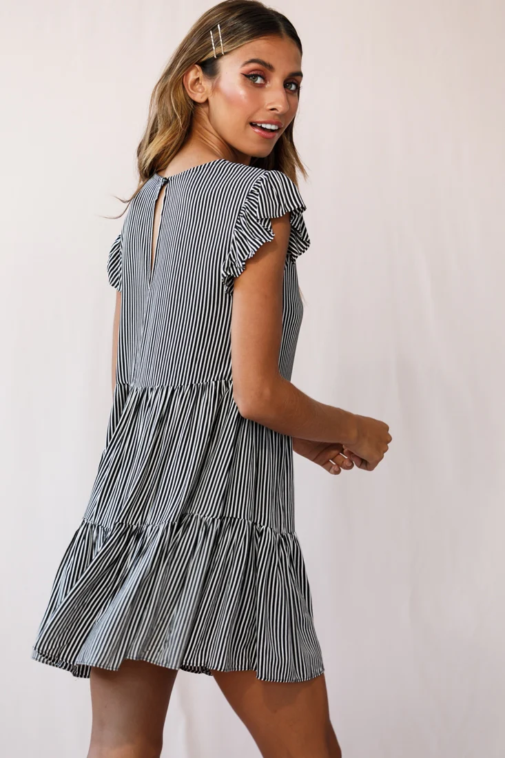Louise Striped Cap Sleeve Mumu Dress Black - Image 4
