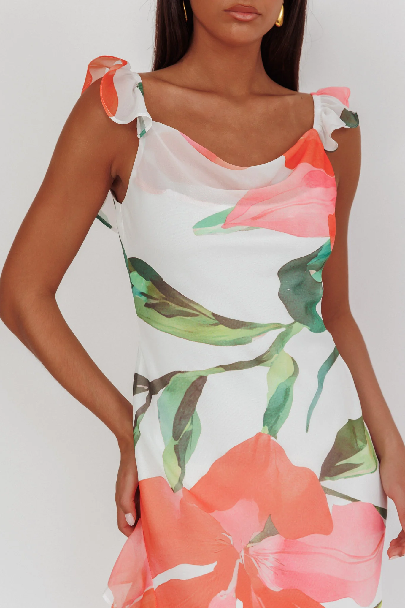 Loula Ruffle Strap Maxi Dress Floral Red - Image 3