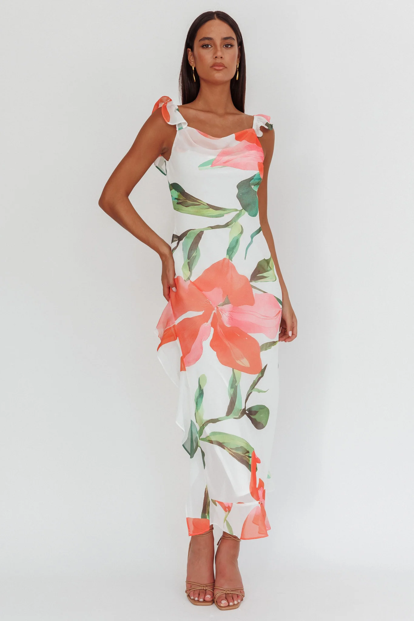 Loula Ruffle Strap Maxi Dress Floral Red - Image 5