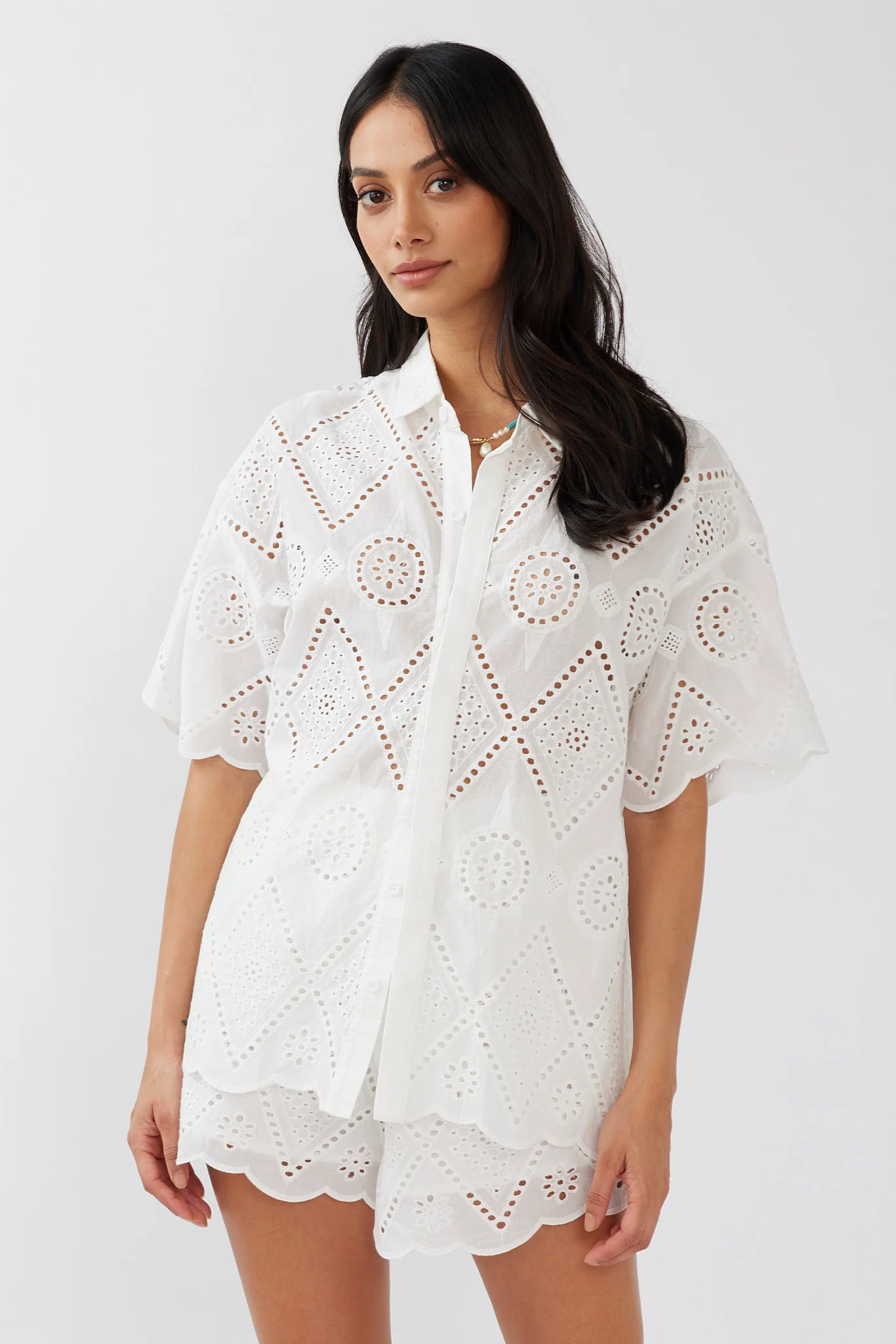 Love Again Eyelet Embroidery Shirt White - Image 5