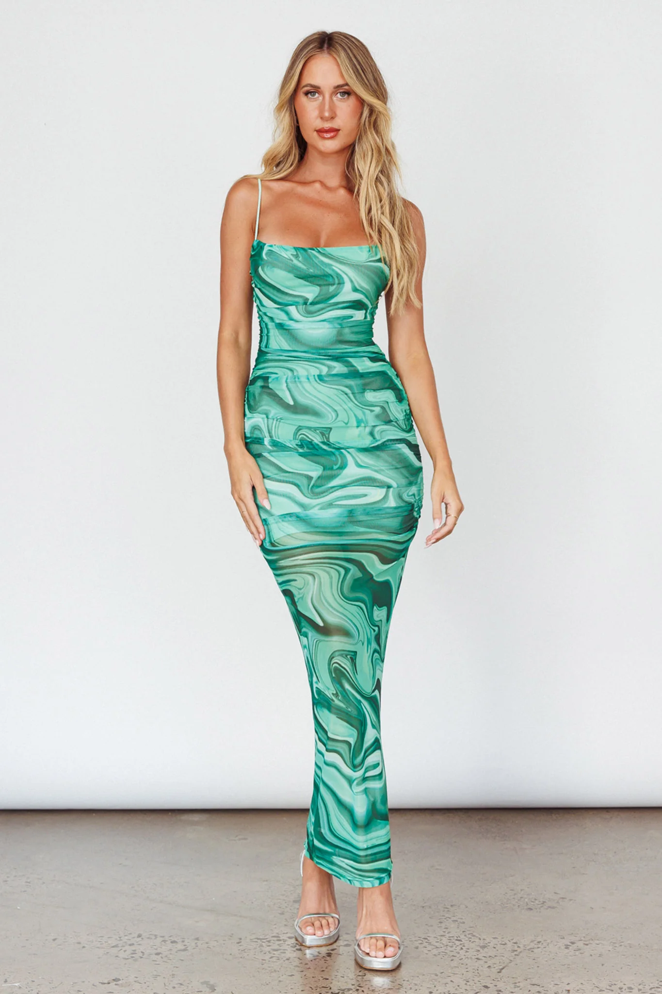 Love In Miami Lace-Up Back Maxi Dress Marble Green - Image 6
