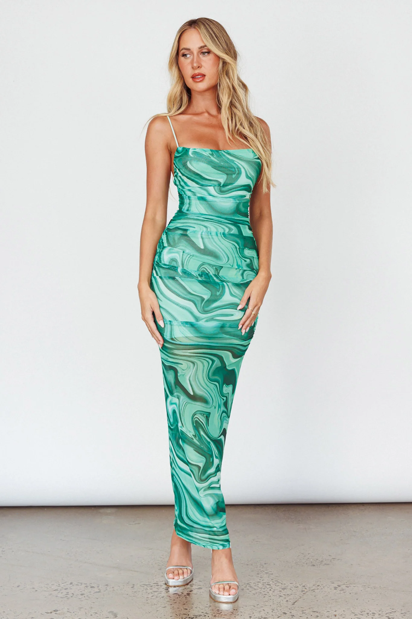 Love In Miami Lace-Up Back Maxi Dress Marble Green - Image 8