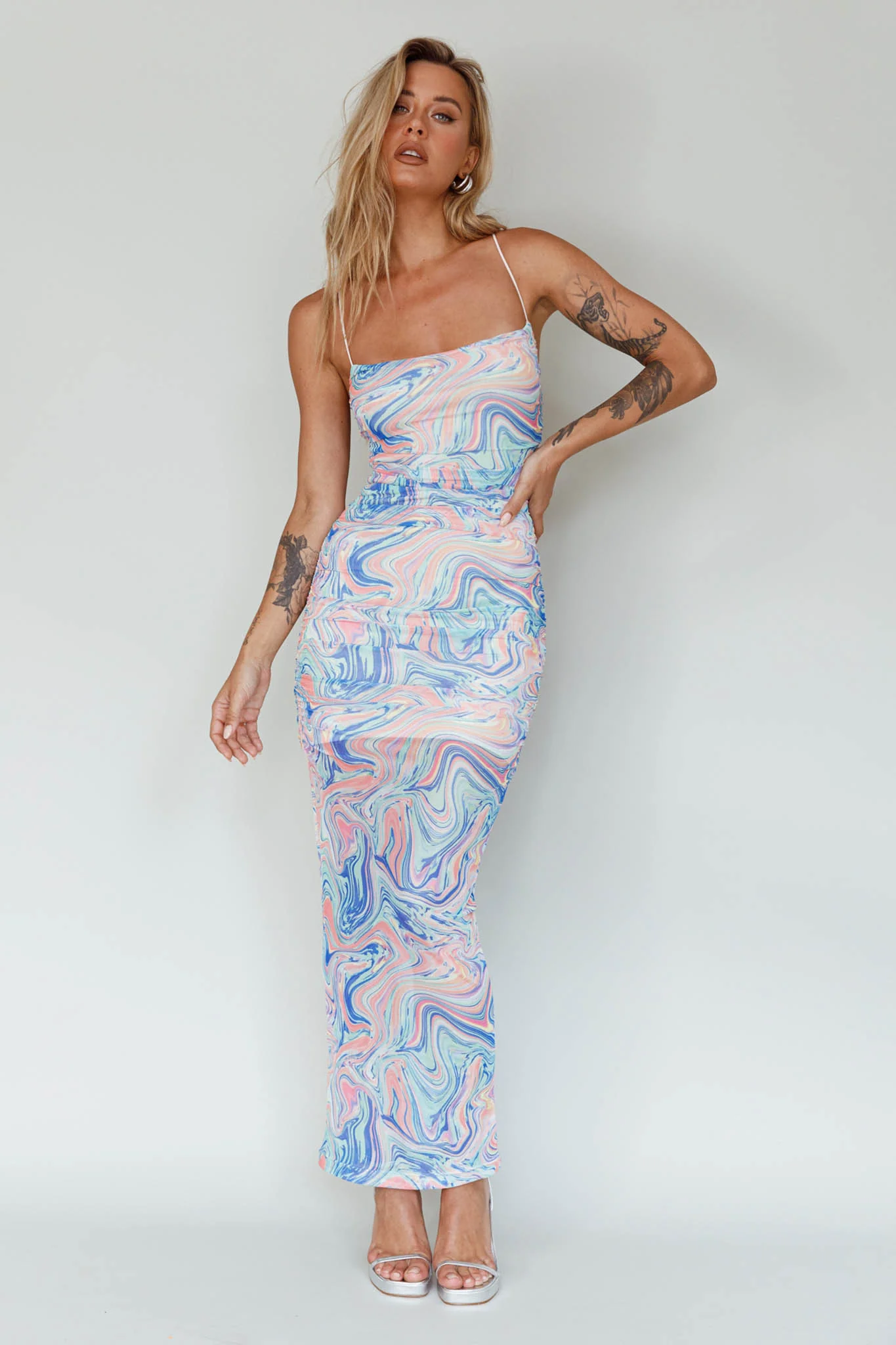 Love In Miami Lace-Up Back Midi Dress Swirl Blue - Image 5