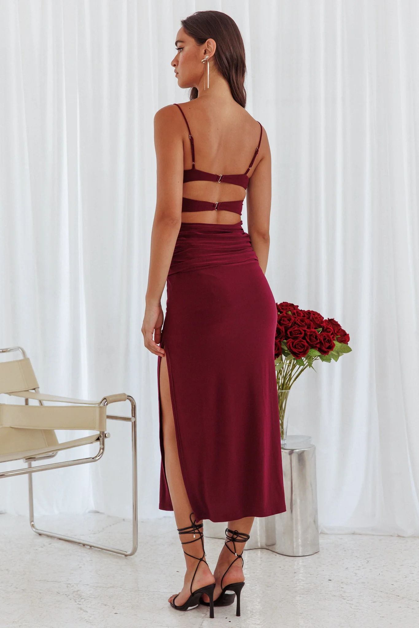 Love Life Twist Bodice Dress Burgundy - Image 2