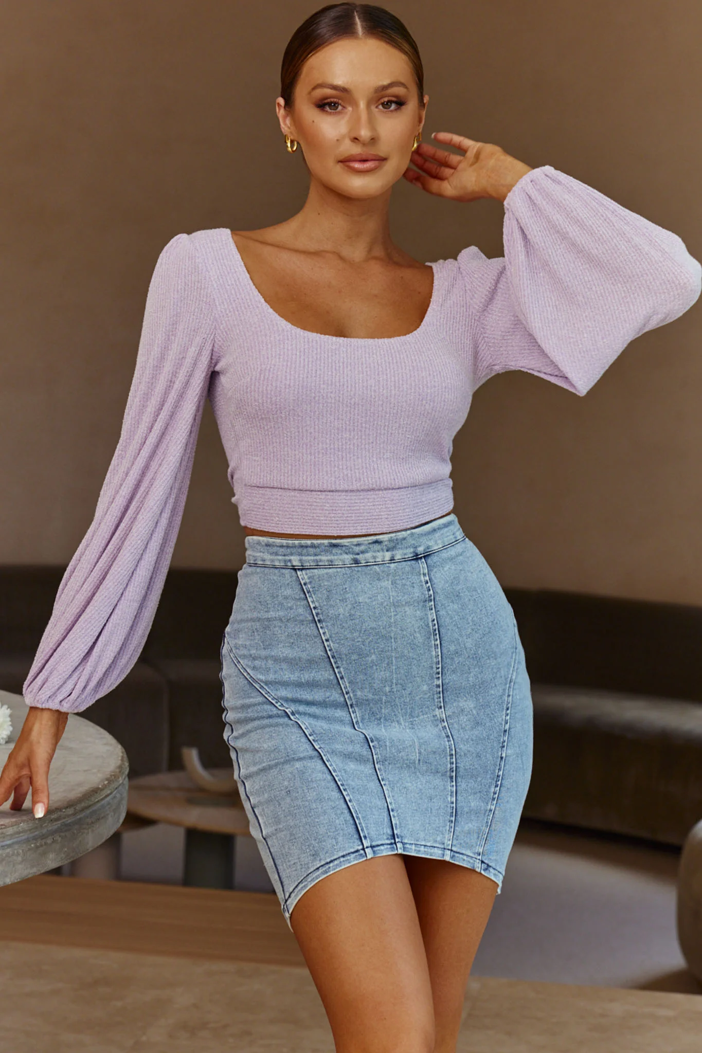 Love Like This Long Sleeve Open Back Crop Top Lilac - Image 5