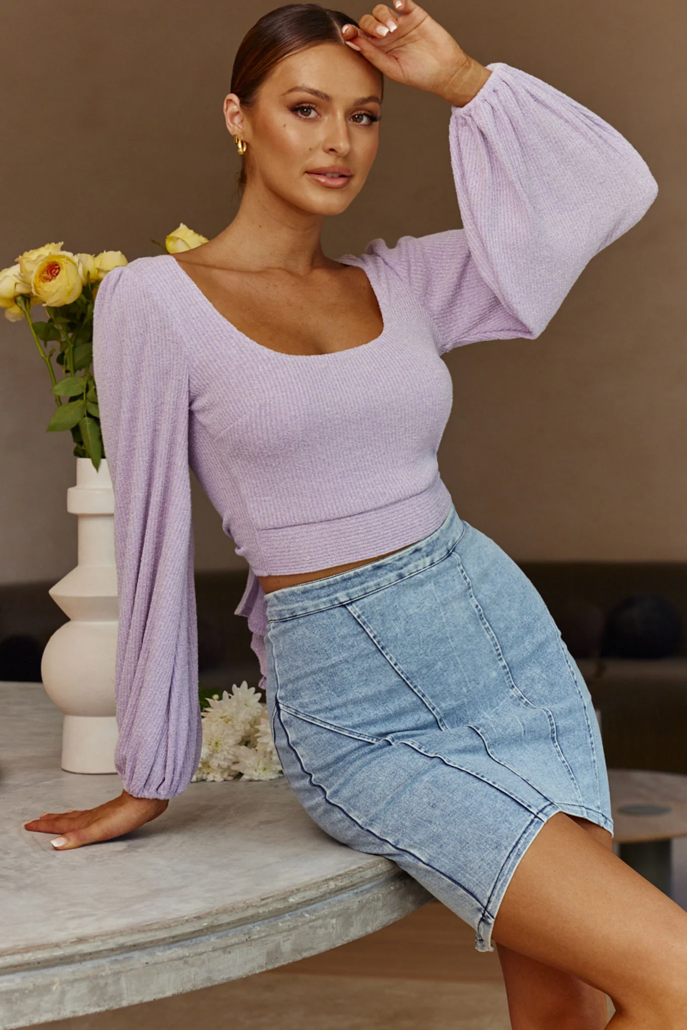 Love Like This Long Sleeve Open Back Crop Top Lilac - Image 8