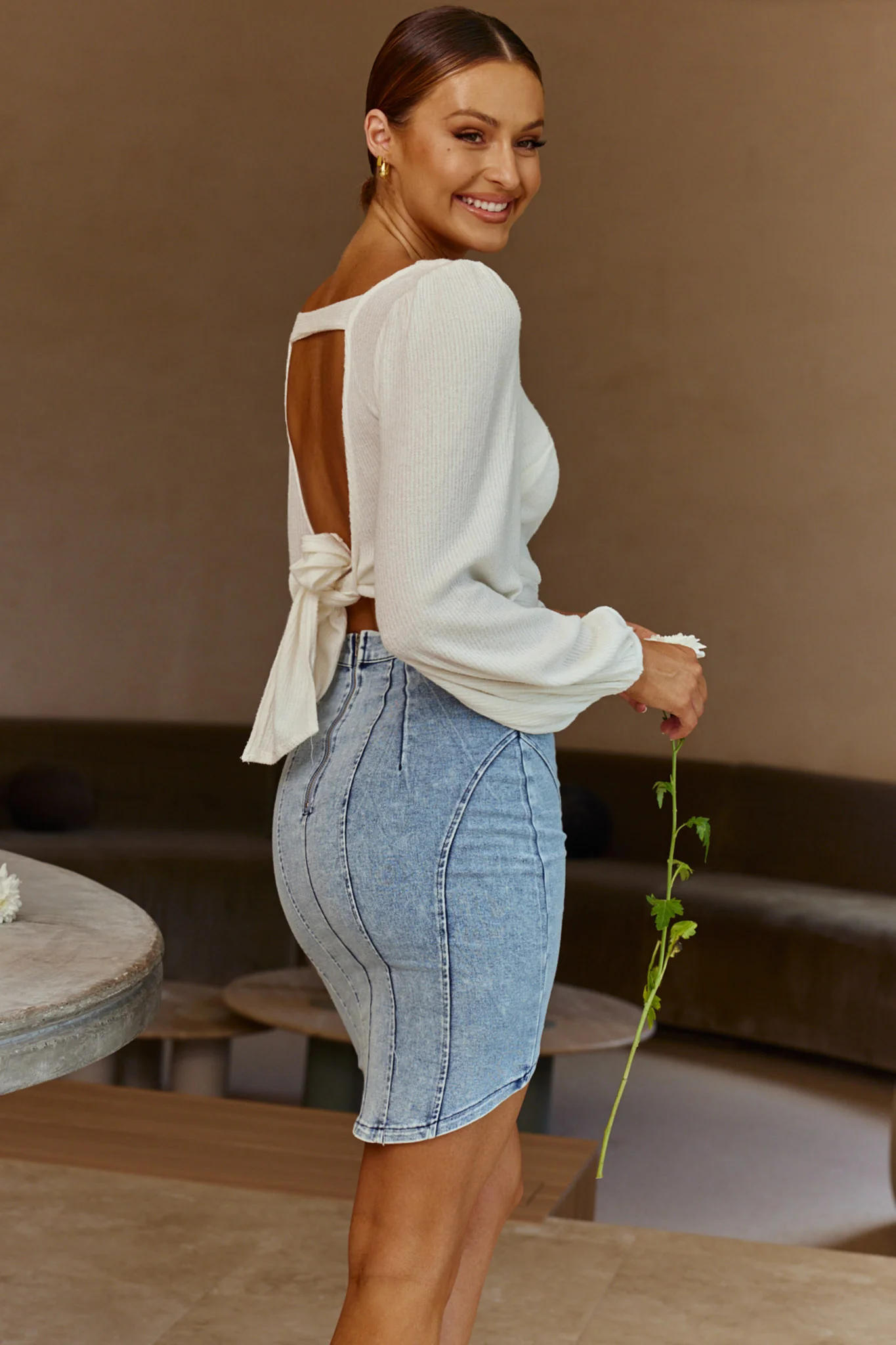 Love Like This Long  Sleeve Open Back Crop Top White - Image 7