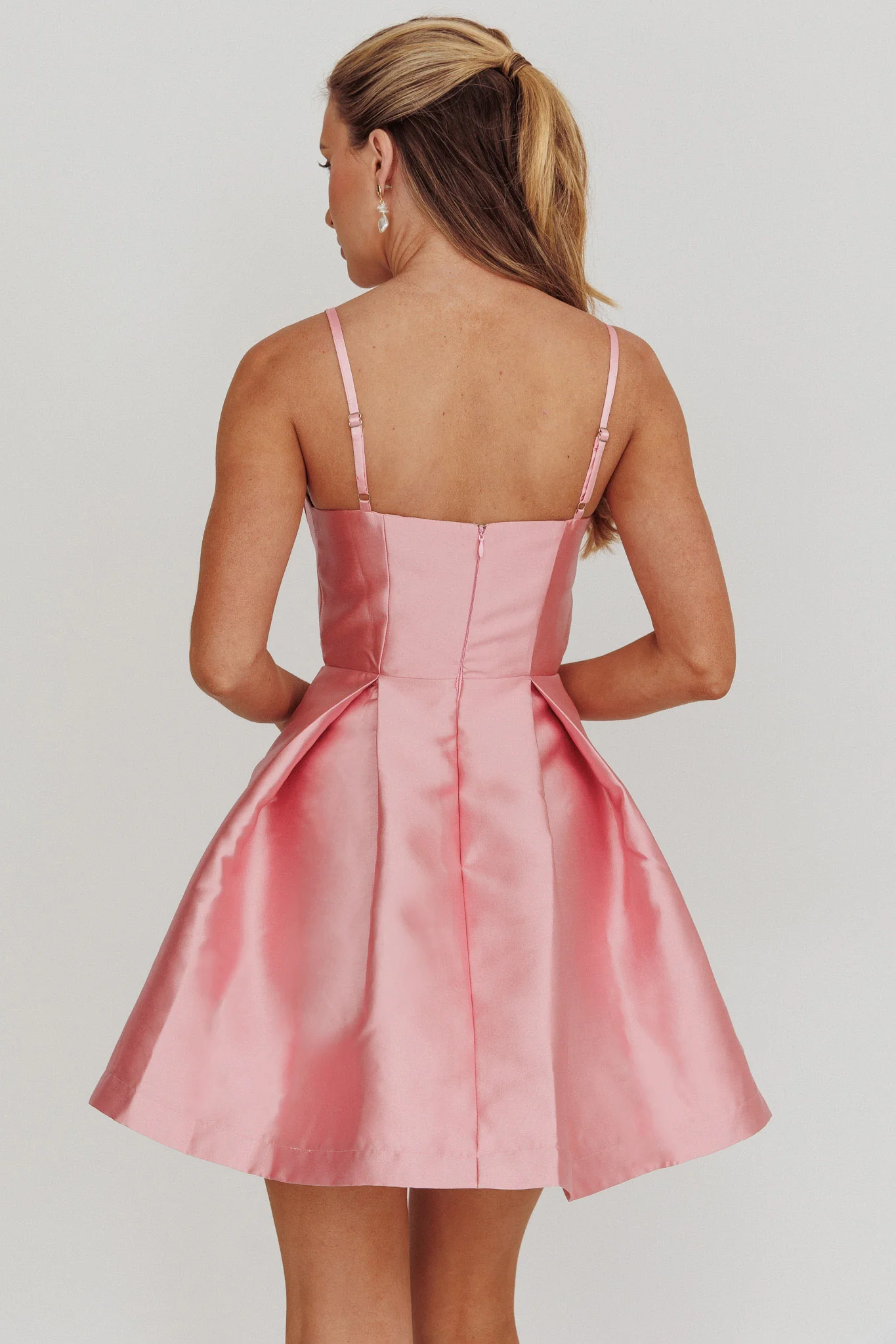Love Talk Flared Bow Mini Dress Pink - Image 3