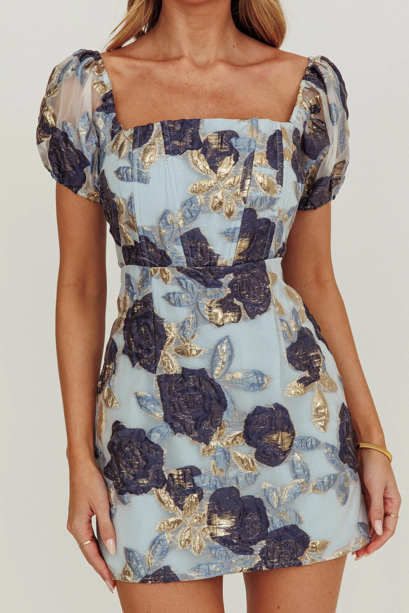 Love To Dream Puff Sleeves Mini Dress Blue - Image 4