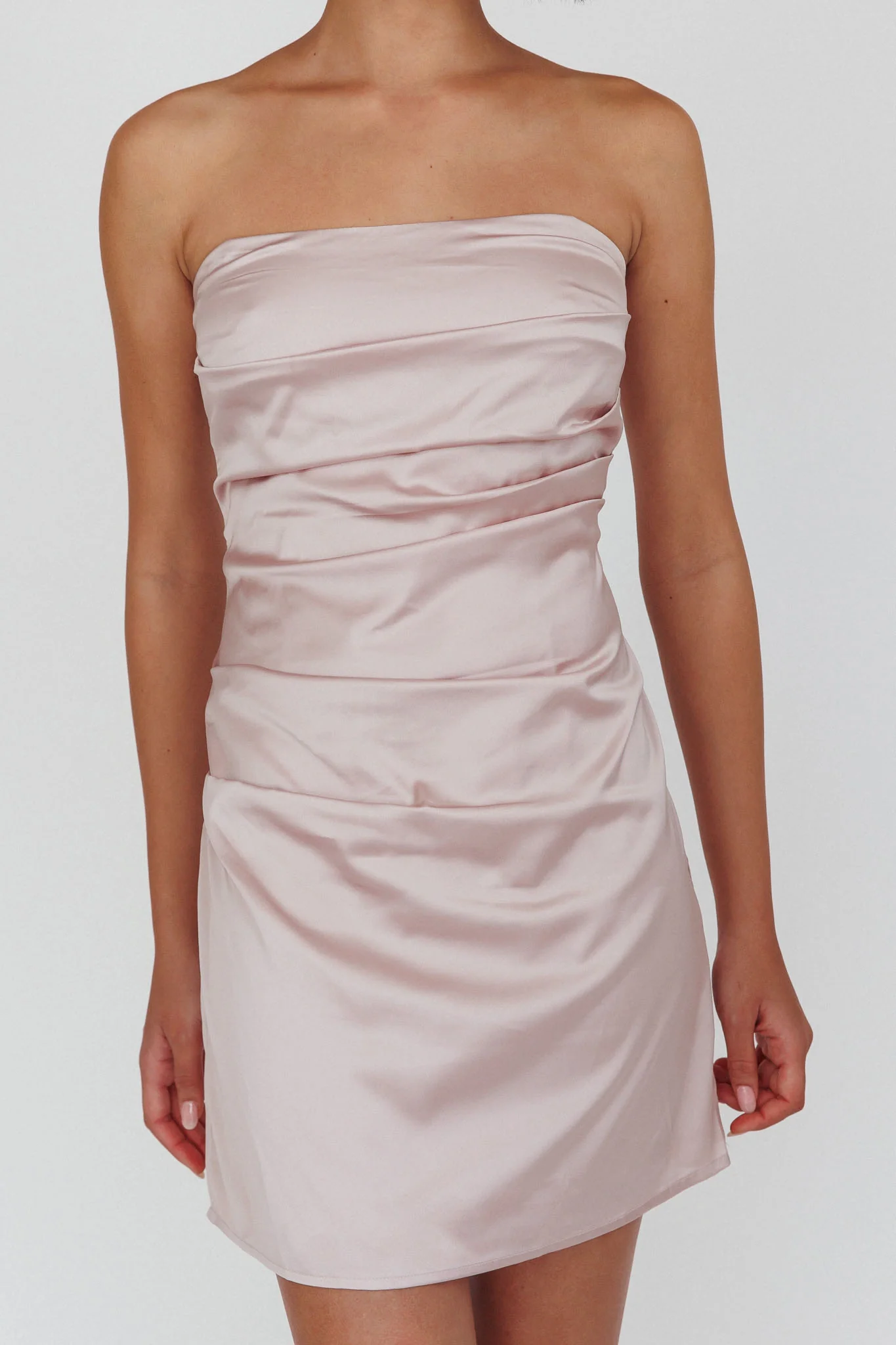 Love Waits Strapless Side Pleat Mini Dress Dirty Blush - Image 4