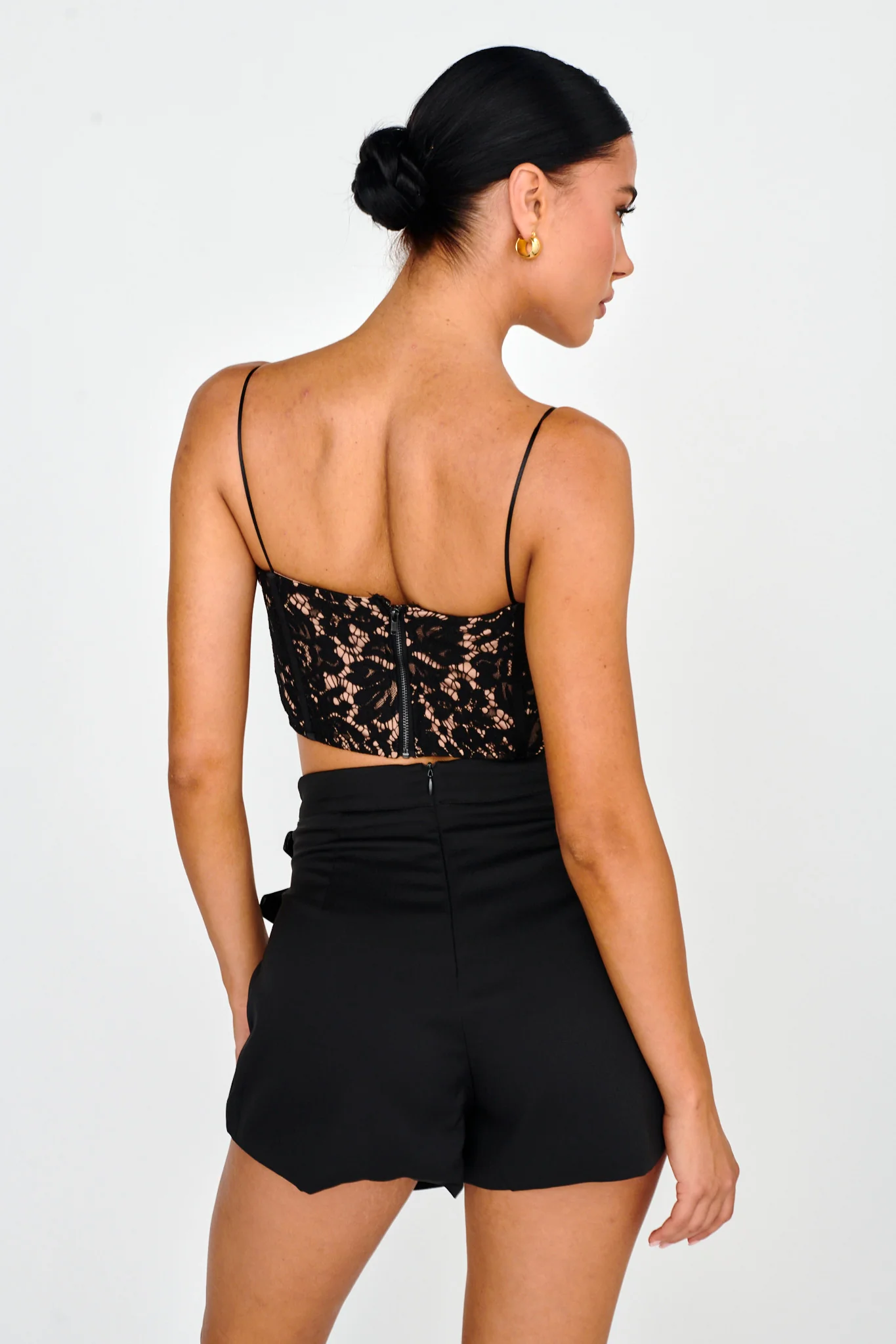Love Wild Satin & Lace Crop Top Black - Image 2