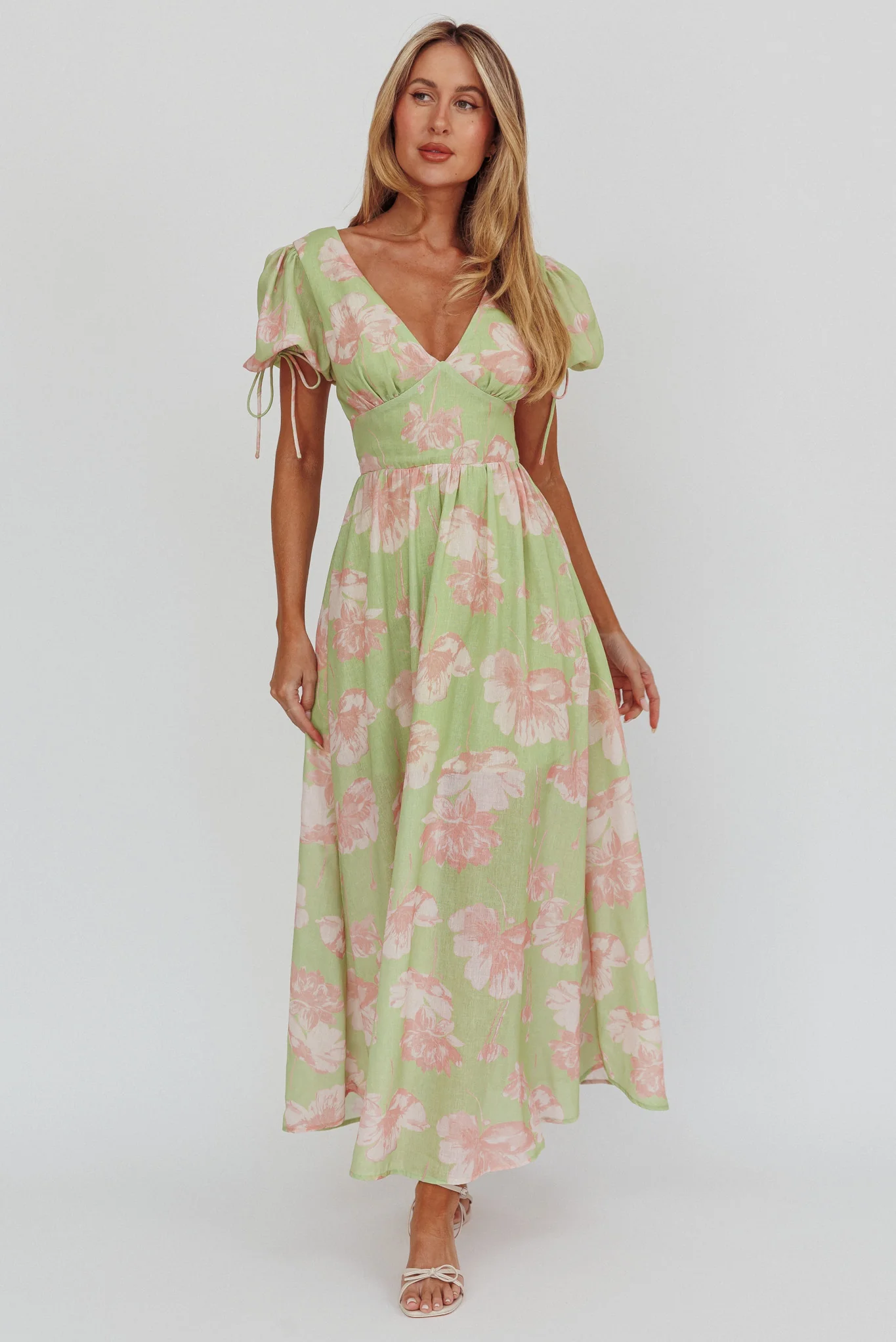 Loveberry Puff Sleeve A-Line Maxi Dress Green - Image 3