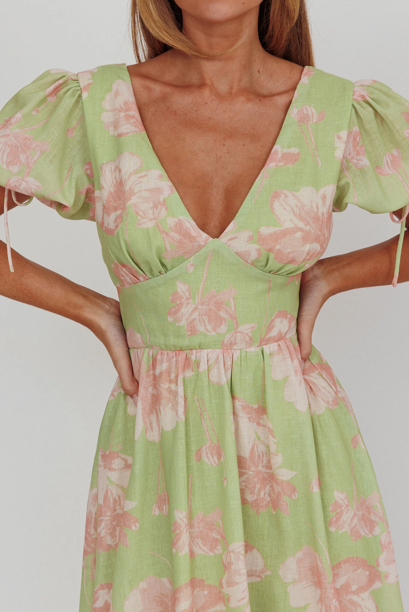 Loveberry Puff Sleeve A-Line Maxi Dress Green - Image 4