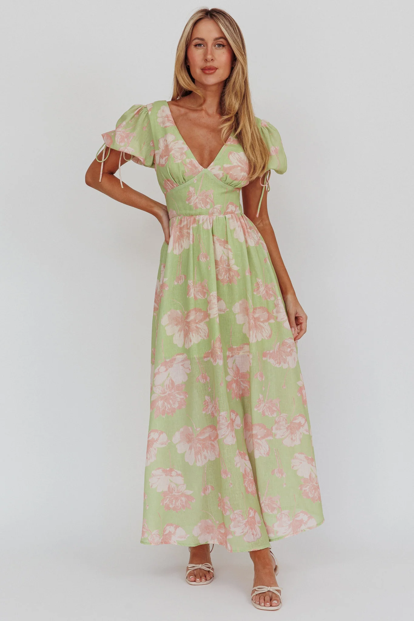 Loveberry Puff Sleeve A-Line Maxi Dress Green - Image 5