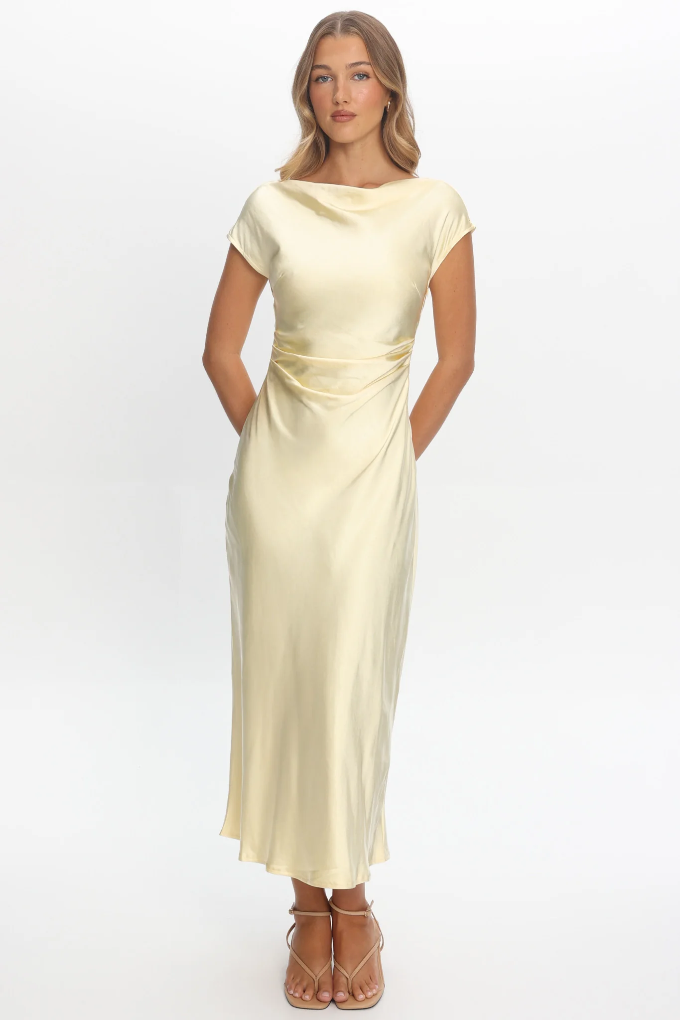Loveland Cap Sleeve Cowl Back Midi Dress Butter - Image 2