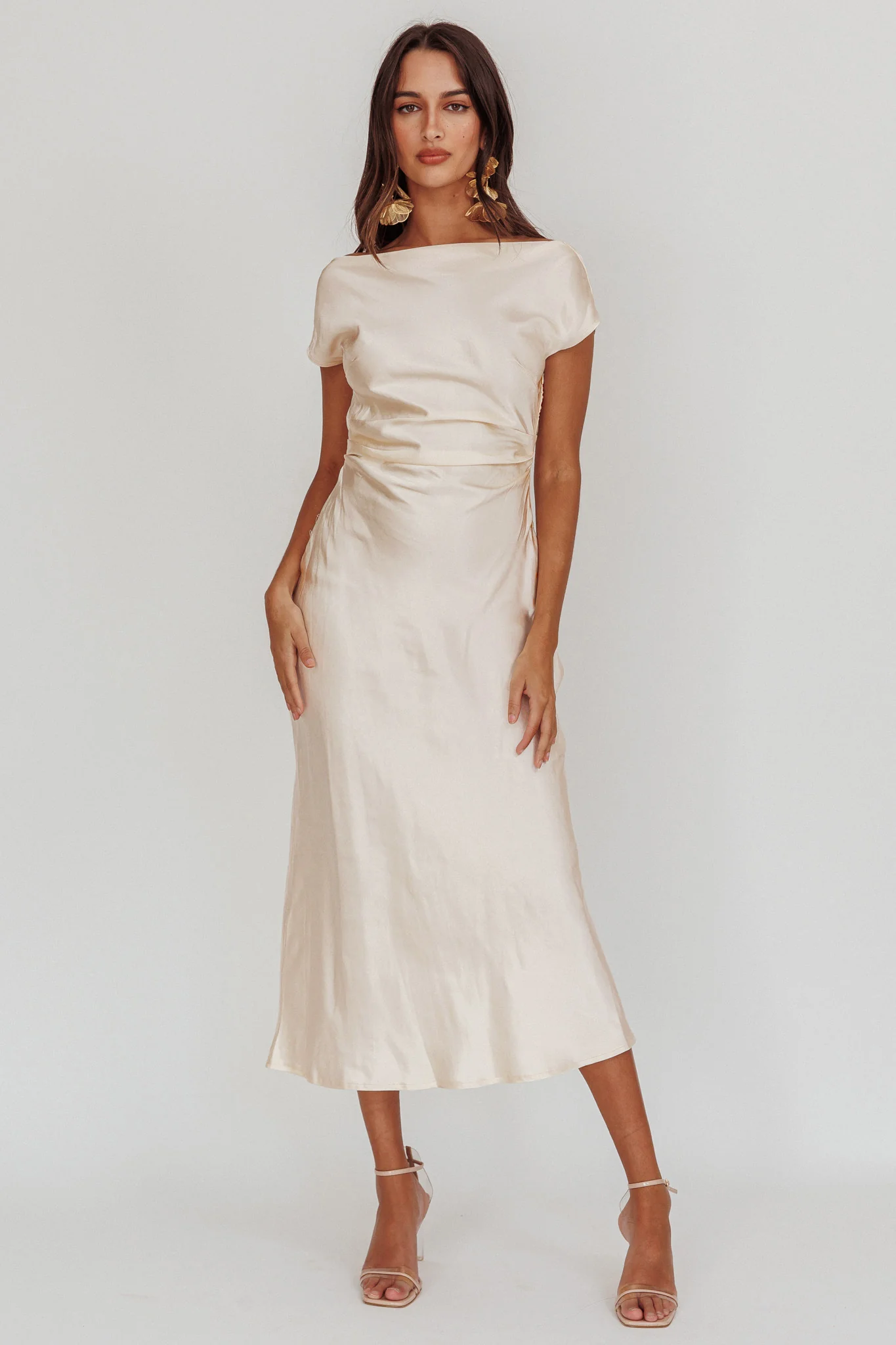 Loveland Cap Sleeve Cowl Back Midi Dress Oyster - Image 2