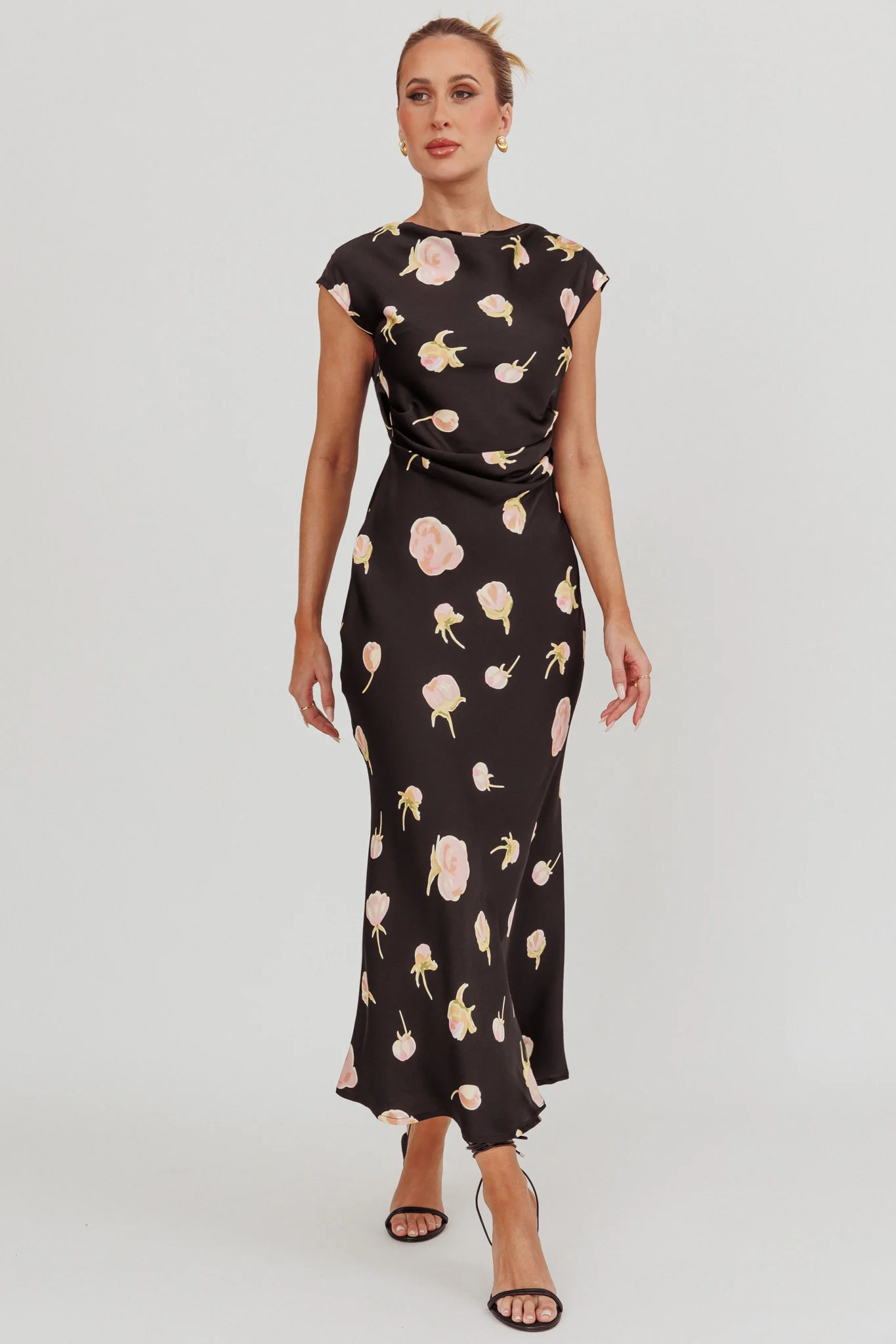 Loveland Floral Print Cowl Back Maxi Dress Oyster - Image 6