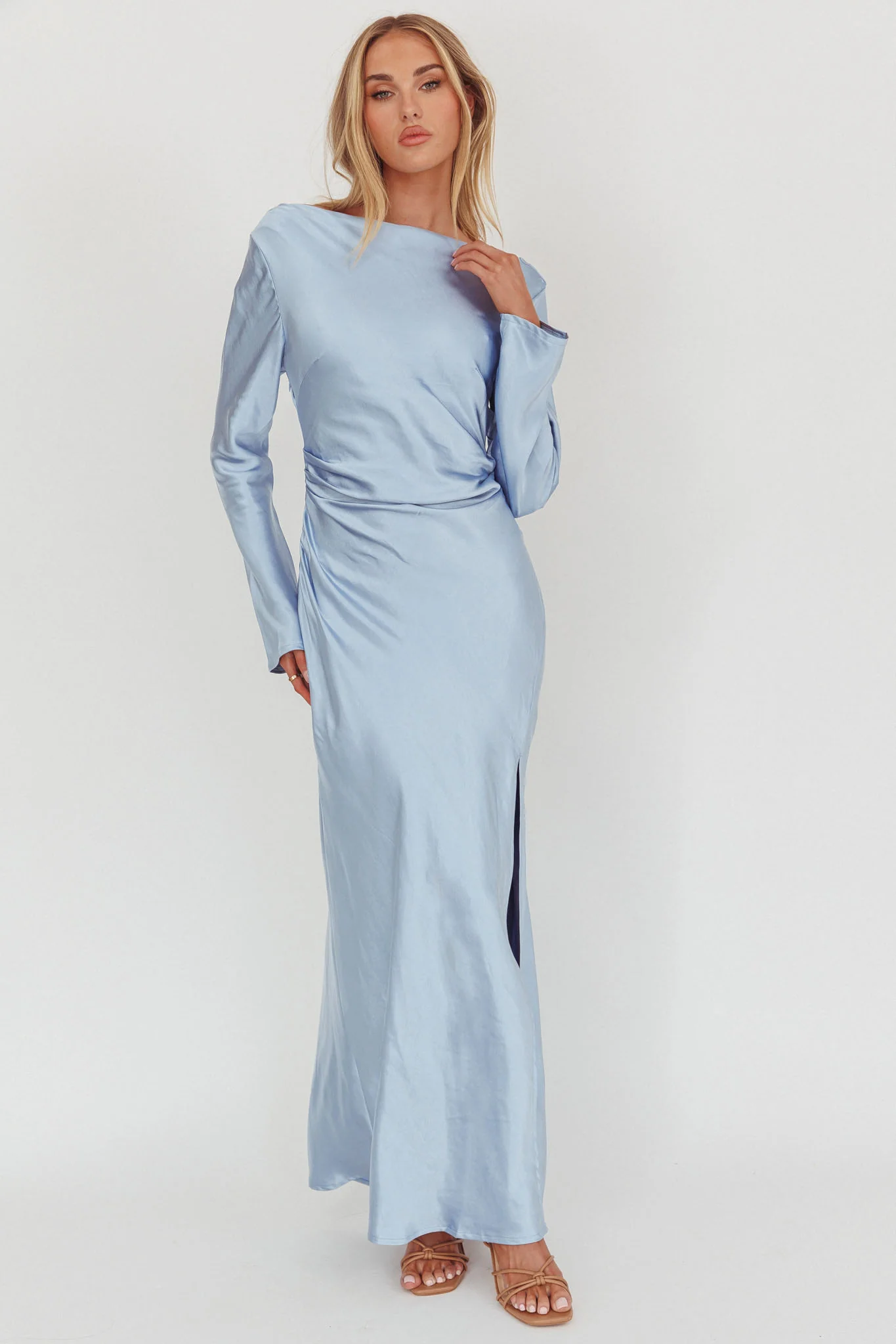 Loveland Long Sleeve Cowl Back Maxi Dress Blue - Image 5