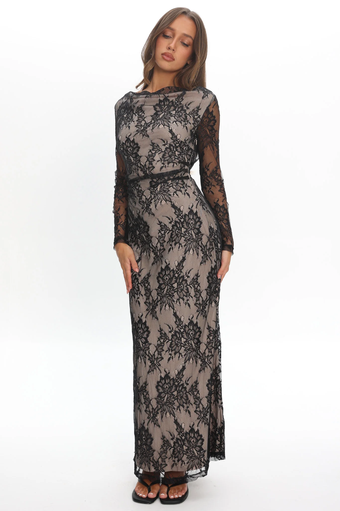Loveland Off-Shoulder Lace Maxi Dress Black - Image 5
