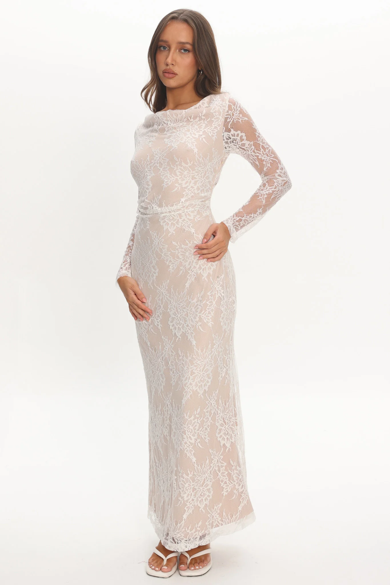 Loveland Off-Shoulder Lace Maxi Dress White - Image 2