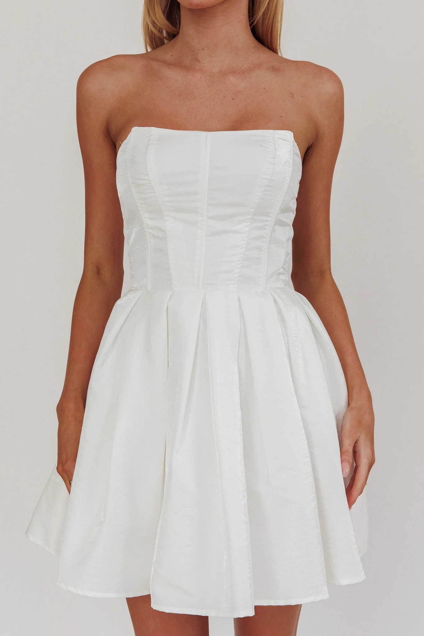Loveless Strapless Flared Mini Dress Off White - Image 4