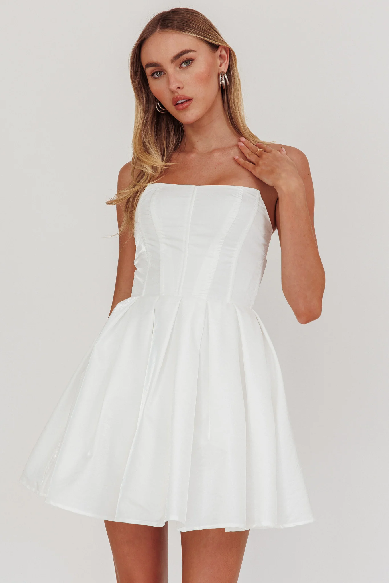 Loveless Strapless Flared Mini Dress Off White - Image 5
