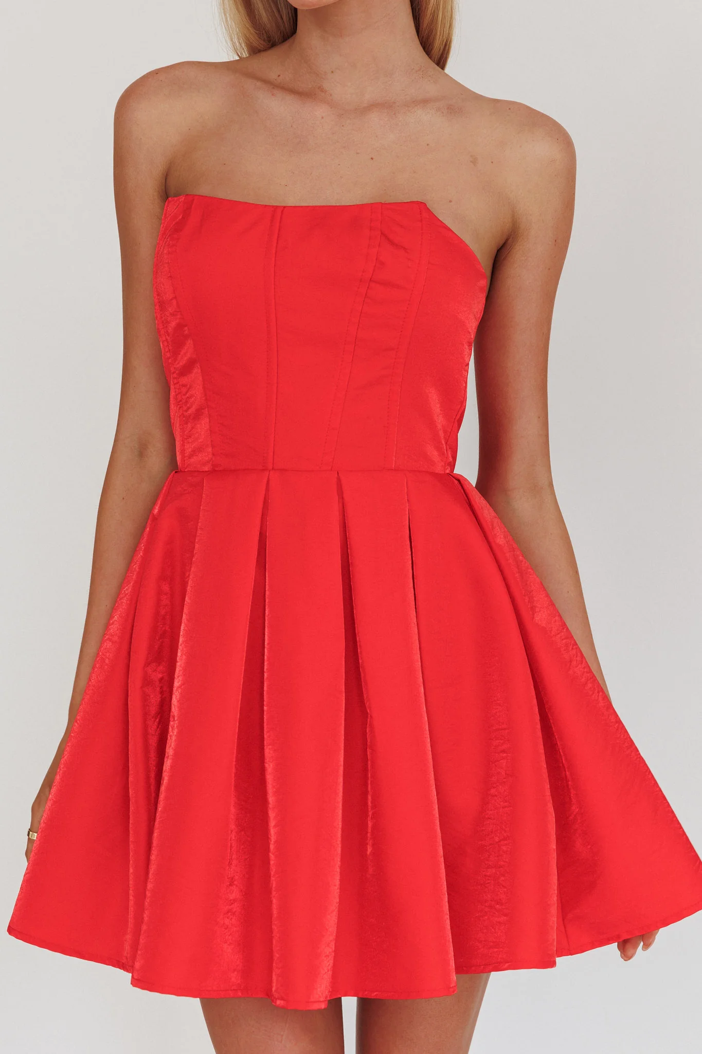 Loveless Strapless Flared Mini Dress Red - Image 3