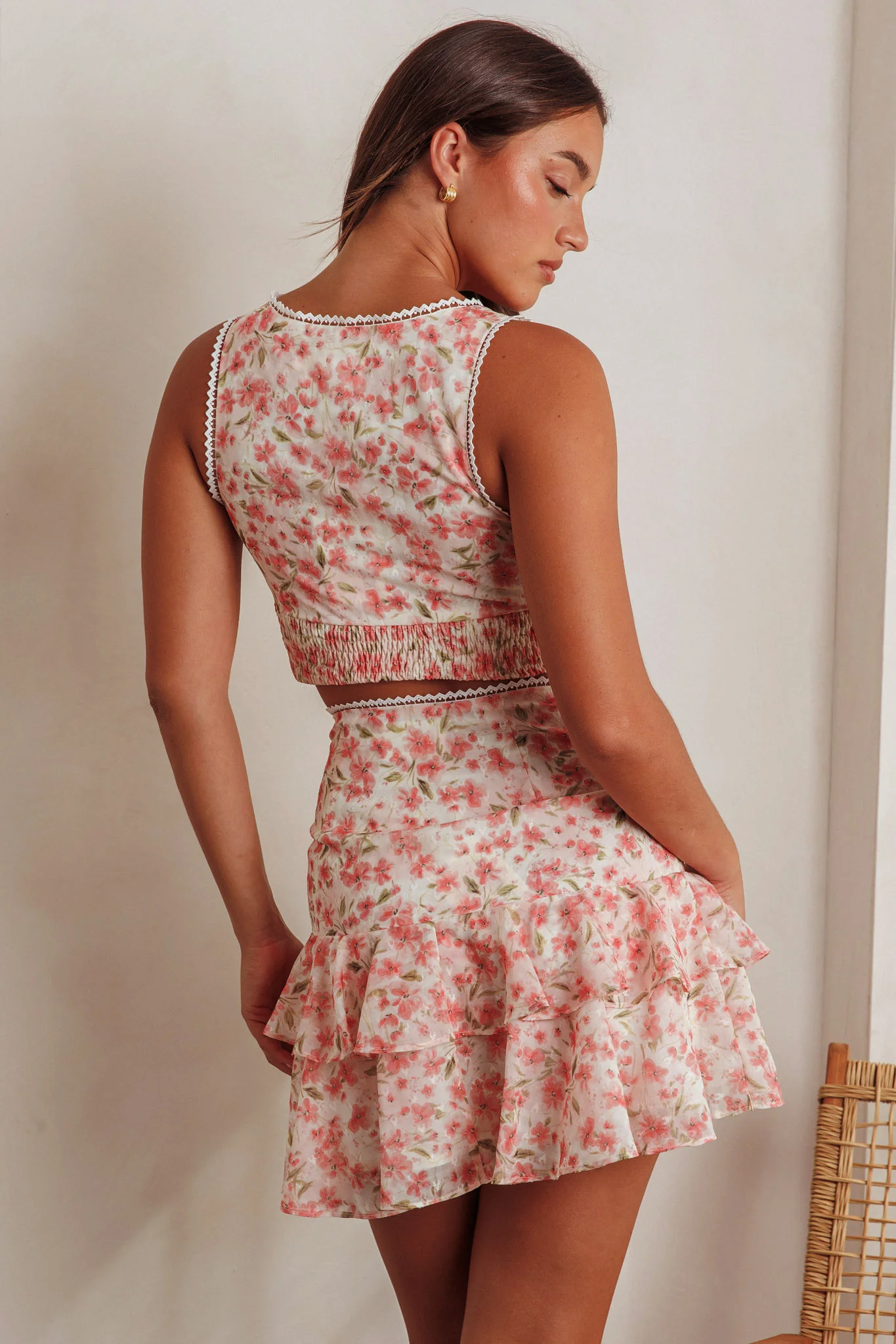 Loveletters High Waist Ruffle Mini Skirt Floral Pink - Image 3