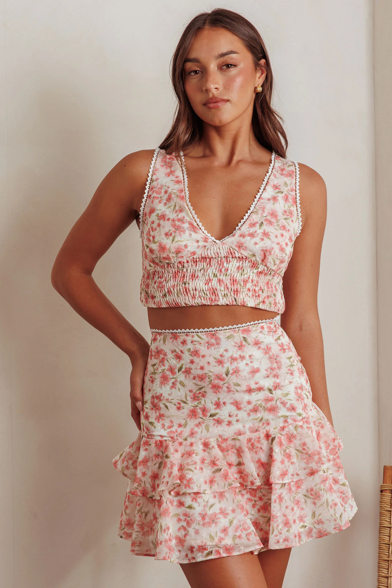 Loveletters High Waist Ruffle Mini Skirt Floral Pink - Image 4